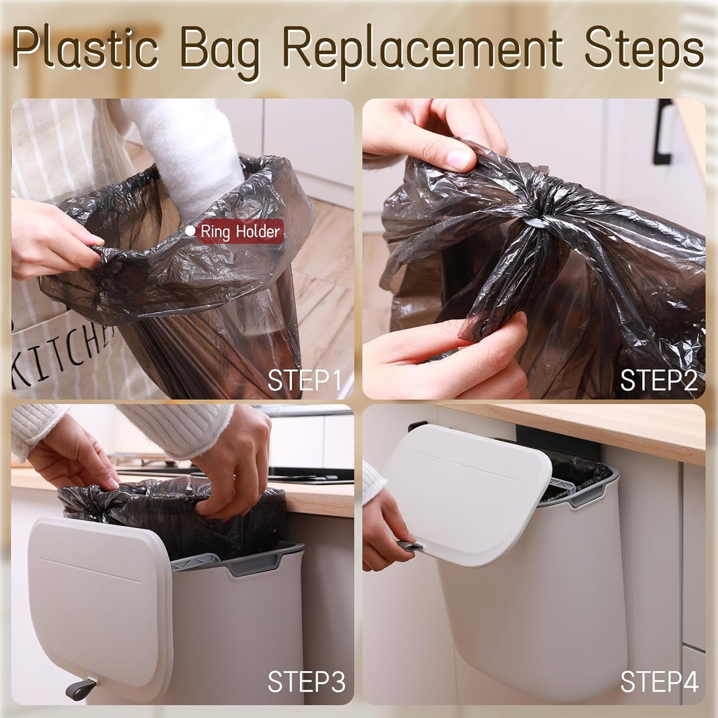 2.4 Gallon Kitchen Compost Bin Hanging Small Trash Can with Lid Under Sink Dual Installation & Triple-Seal Technology, Odorless Kitchen/Bathroom/Office Trash Can for Home, RV