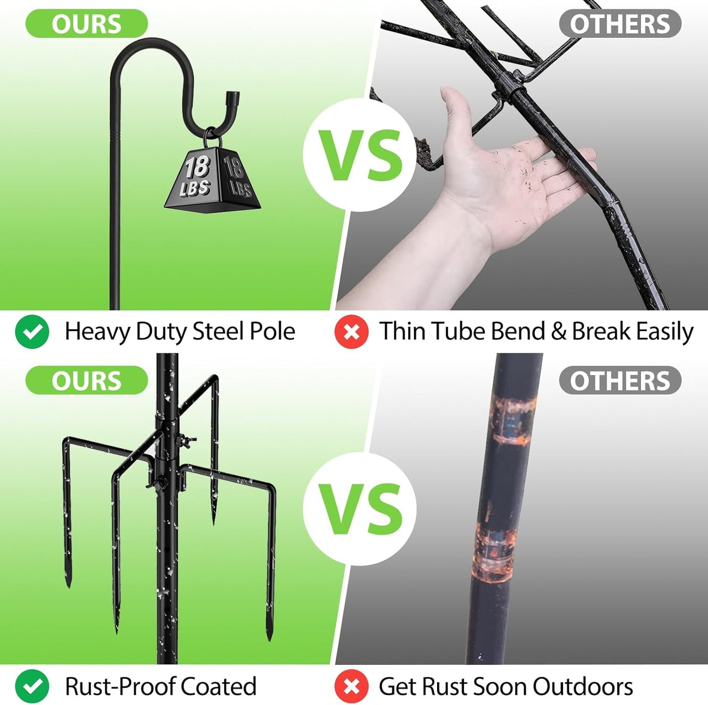 Bird Feeder Pole, 94" Shepherds Hooks for Outdoor, Hummingbird Feeders Stand Heavy Duty with Stable 5-Prong Base, Hanging Plant Shepherd Hook Hanger Stick for Outside Garden Yard Wedding