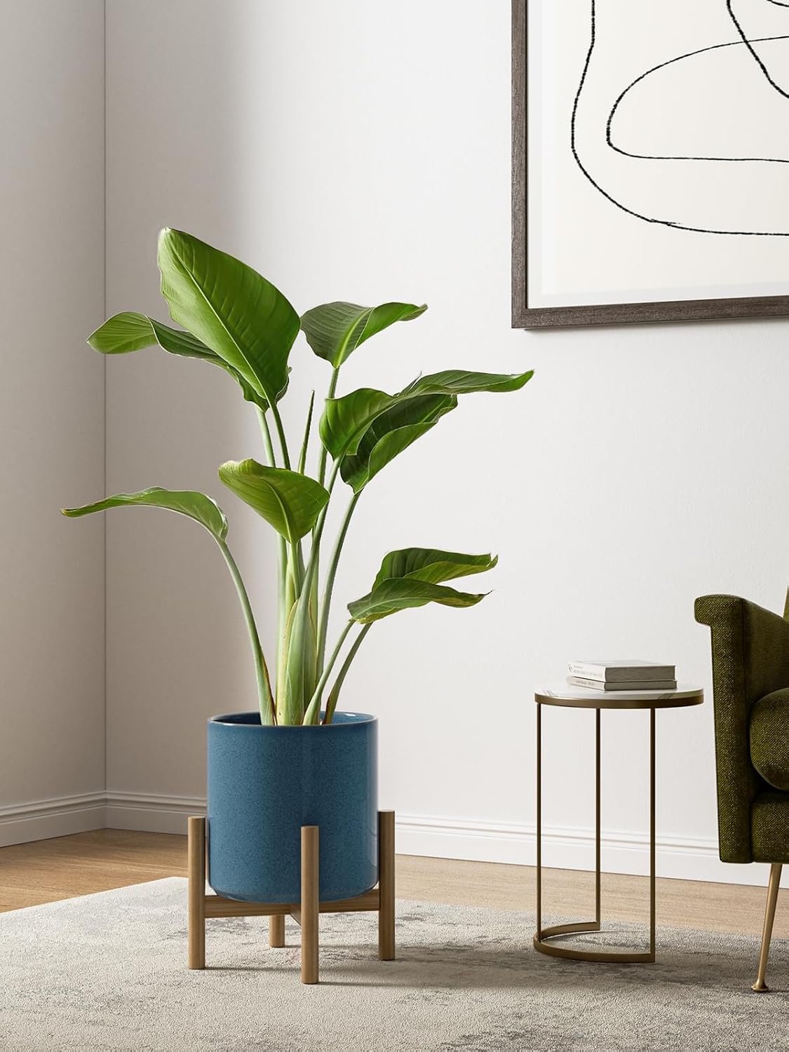 LE TAUCI Ceramic Plant Pots Indoor, 10+8+6 Inch Planters for Indoor Plants, Mid-Century Modern Flower Pots with Drainage Hole and Plug, Cylinder Round Planters, Set of 3, Reactive Glaze Blue