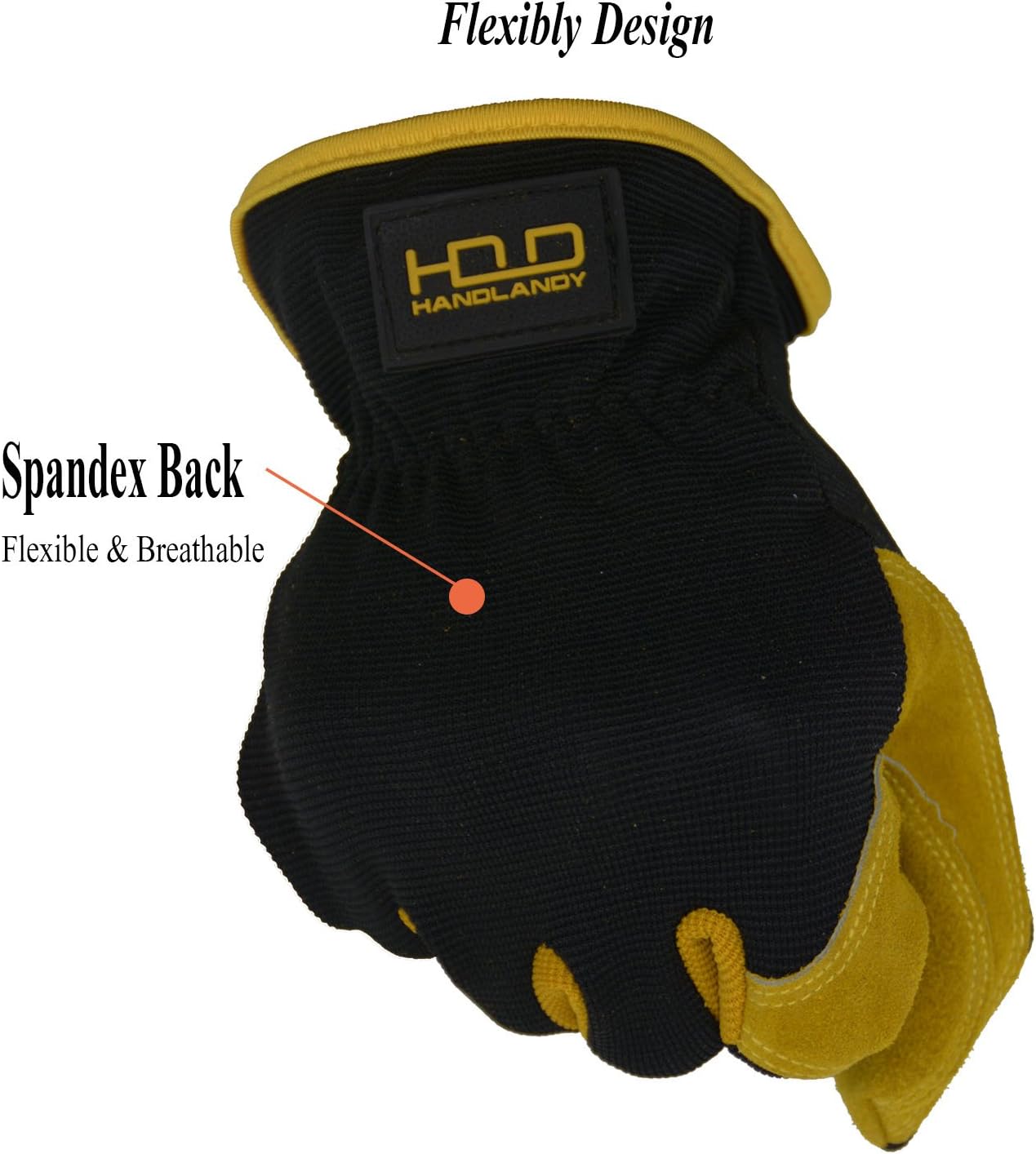 HANDLANDY Leather Work Gloves for Men & Women, Reinforced Durable Garden Gloves, Cowhide Working Glove for Gardening