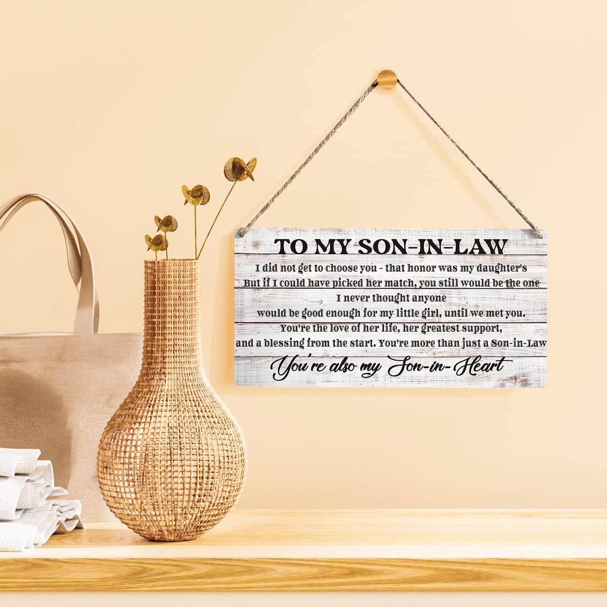 Qious Inspirational Gift Signs Farmhouse to My Son in Law I Did Not Get to Choose You That Honor Was My Daughters Wooden Hanging Sign Rustic Wall Art Home Decoration 12 x 6 Inches…