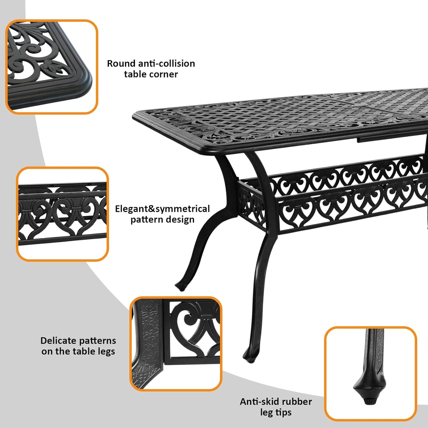 Cast Aluminum Outdoor Dining Set 5 Piece, Patio Dining Table and Chairs Set of 4, Garden Metal Conversation Table Set for Balcony Porch