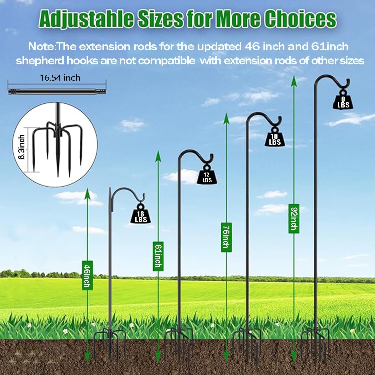 CMASTER Shepherd Hook for Outdoor, 1 Pack 92 Inch Bird Feeder Pole with 5 Prong Base Heavy Duty Adjustable Garden Hook for Hanging Plant, Hummingbird Feeder, Lantern(92 Inch)