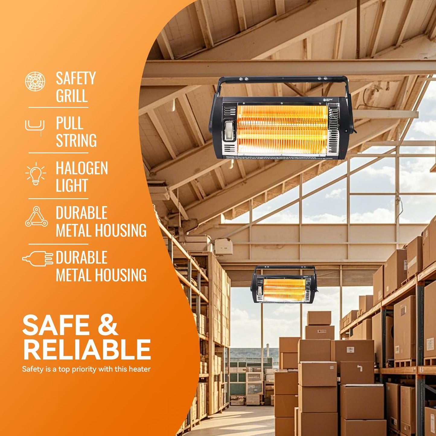 Electric Garage Heater 120V, 750/1500W Ceiling Mount Space Heater for Garage, Shop, Patio with 90° Adjustable Tilt, Dual Quartz Radiant, Safety Metal Grille and Overheat Protection, 2-Pack