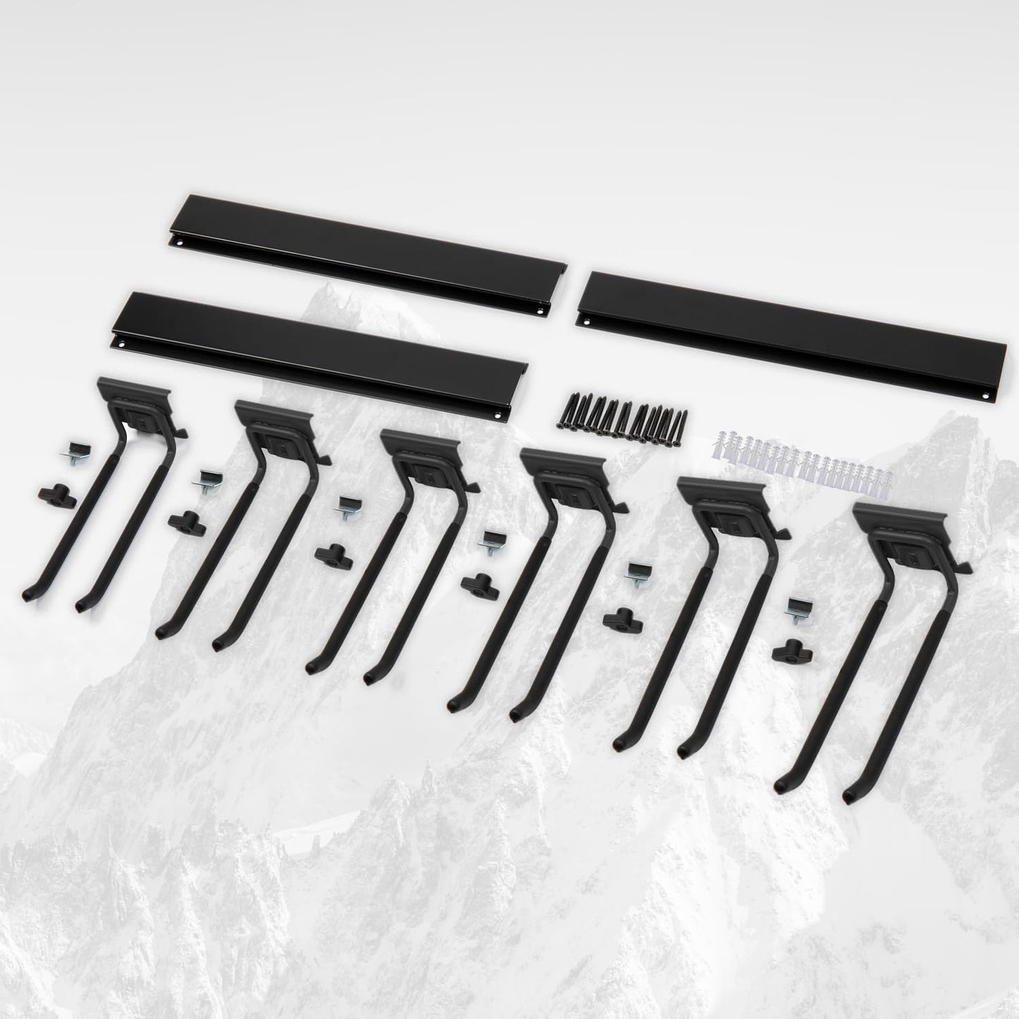 Locking Garden Tool Organizer, Garage Organization Wall Mount Storage Rack, Heavy Duty Metal Yard Tool Organizer, Adjustable Hanging Hooks, Hold Up to 420lbs (96Inch Black)