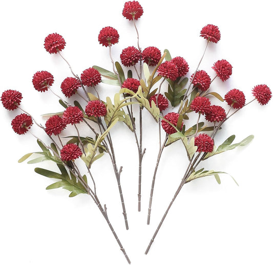 Floroom 5pcs Dark Red Faux Silk Mums Artificial Flowers, Bulk Fake Small Mini Chrysanthemums with Stems for DIY Wedding Centerpieces Floral Arrangements Vase Fillers Home Decorations