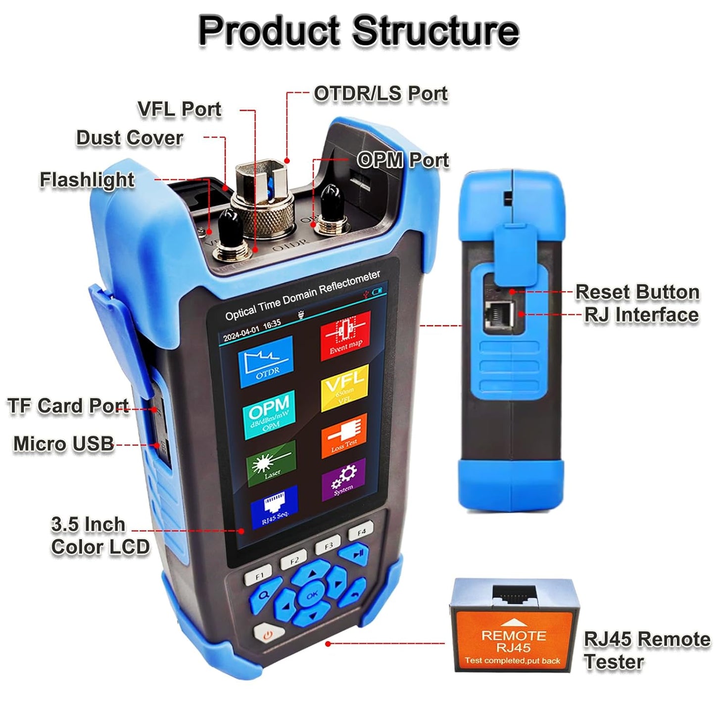 OTDR Optical Fiber Tester Mini-Pro SM 1310/1550nm with Event Map.Multi-Function Tester OPM,OLS,RJ45,VFL.Test Range 10m-60km Dynamic Range 24db/22db Connector UPC with FC/UPC-FC/APC-SX and FC/SC