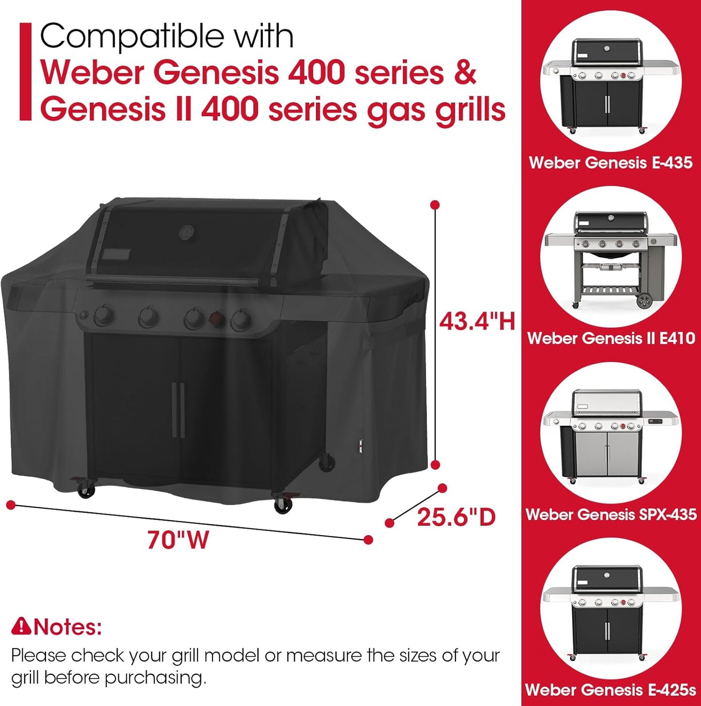 Unicook Grill Cover Compatible with Weber Genesis 400 Series, Heavy Duty Waterproof Outdoor BBQ Cover, Fade Resistant Barbecue Protector, Compared to Weber 7758, Fits Grills up to 69 Inches Wide