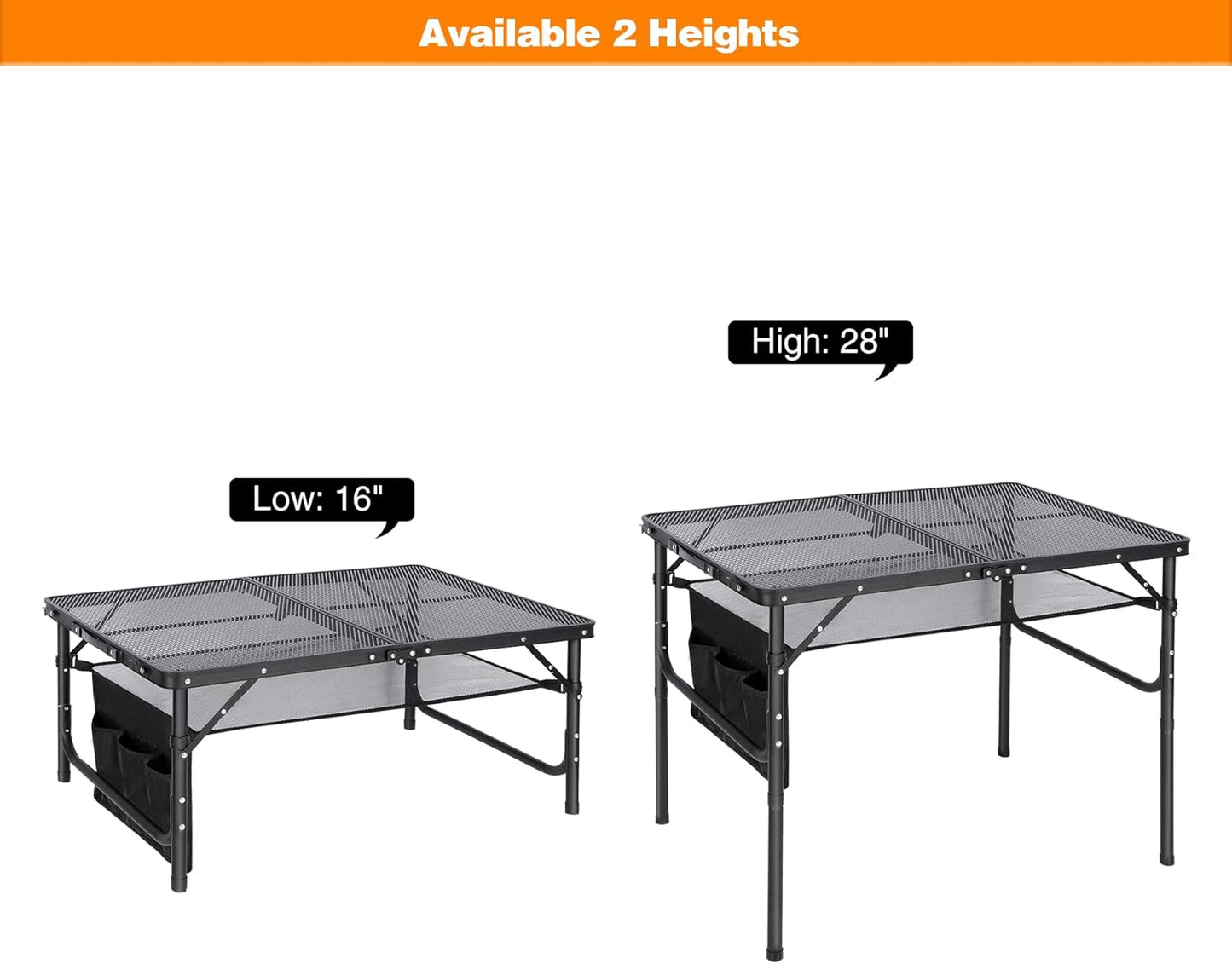 REDCAMP 36x24 Folding Grill Table for Outside, Lightweight Portable Metal Aluminum Outdoor Grill Table with Adjustable Height Legs, Great for Camping Picnic Cooking BBQ, Black 3ft