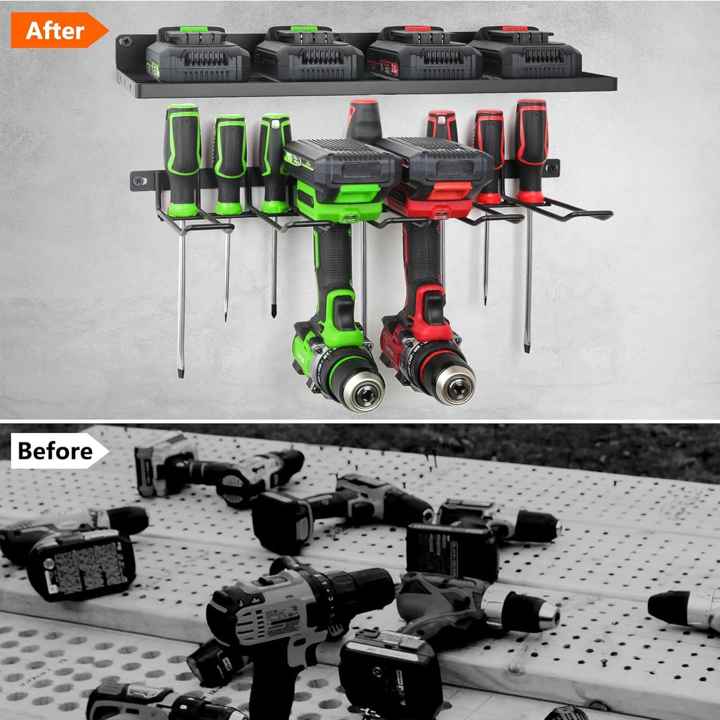 Power Tool Organizer Wall Mount, Cordless Drill Holder and Battery Shelf, Garage Tool Storage Heavy Duty Utility Rack for Tool Room, Workshop, Garage