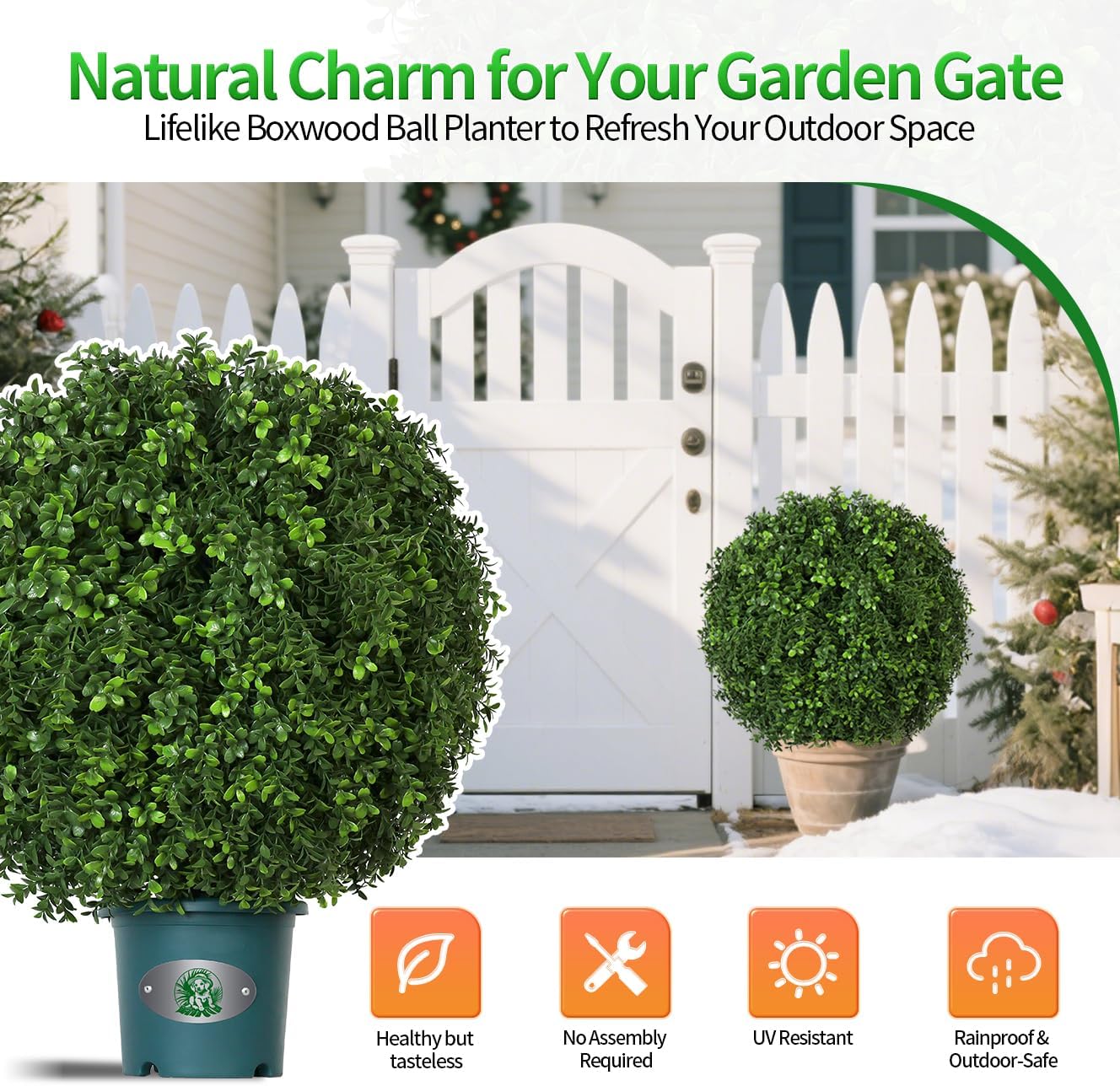 QIANYUN Artificial Topiary Trees Outdoor – 18 Inch Fake Boxwood Plants, UV Resistant Faux Shrubs for Outdoor/Indoor Decor, Perfect for Porch, Garden, Backyard