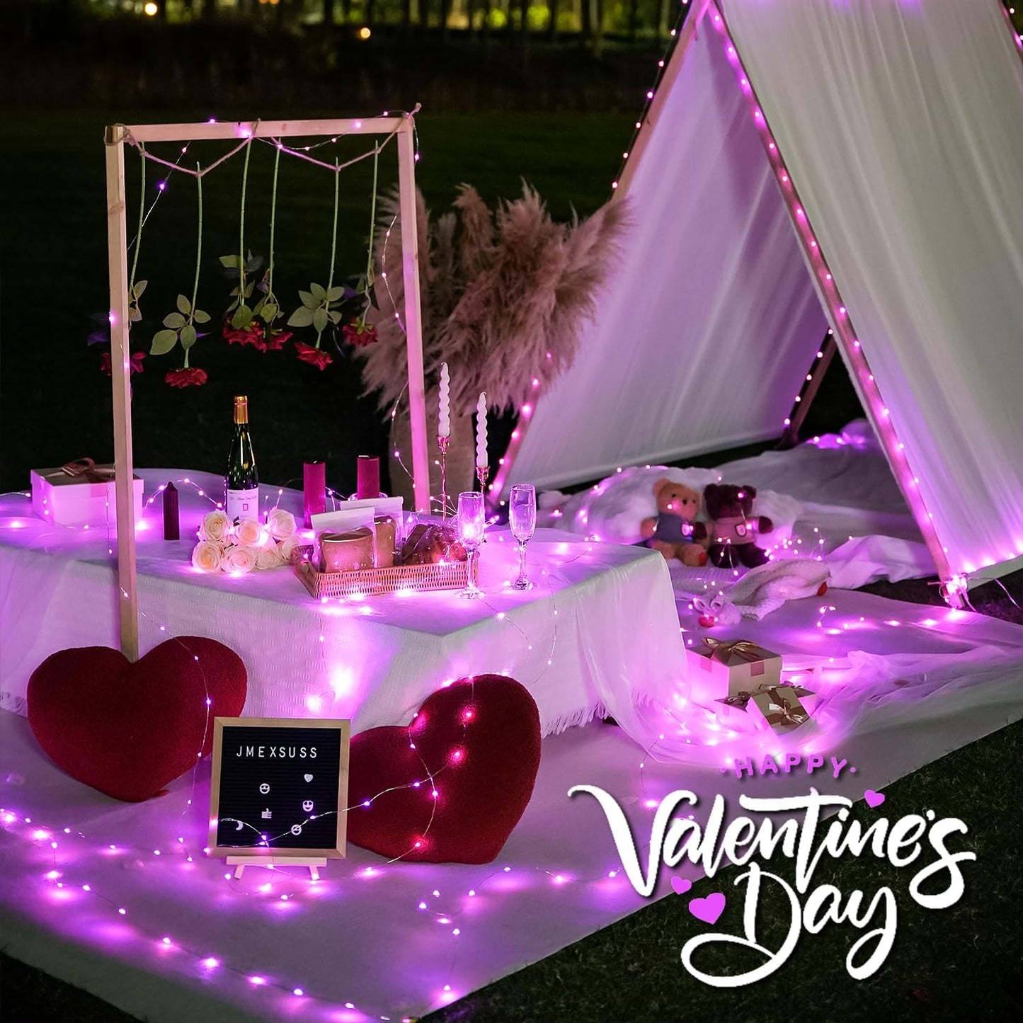 JMEXSUSS 2 Pack Solar Fairy Lights, 33ft 100 LED Pink Outdoor Waterproof, 8 Modes String Lights for Outside Garden Patio Party Decorations