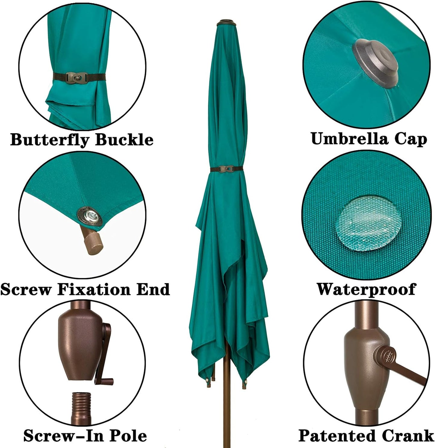 Ogrmar 6.5x10ft Patio Umbrella Rectangular Outdoor Table Umbrella with Crank & Push Button Tilt for Terrace, Backyard, Garden, Courtyard, Swimming Pool, Lawn (Turquoise)