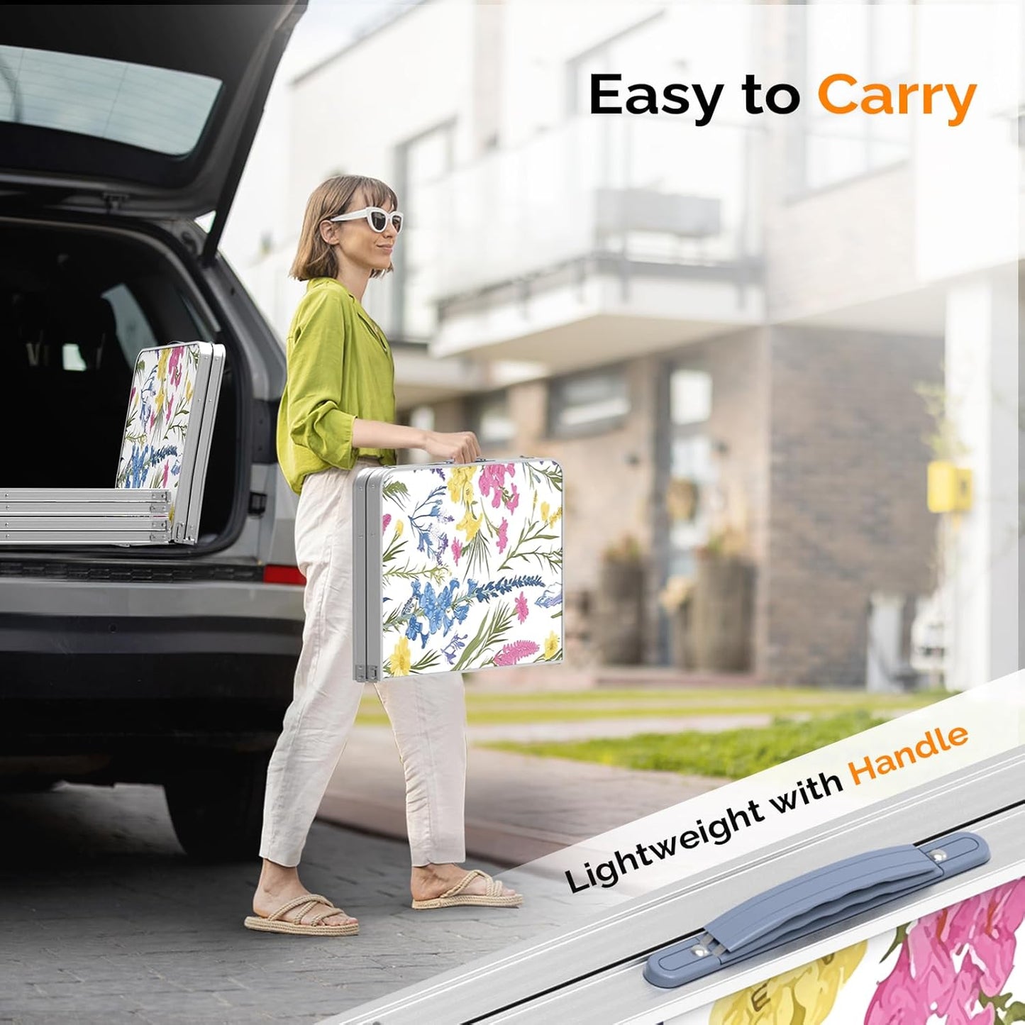 VINGLI 3FT Small Folding Camping Table Adjustable Height Aluminum Folding Table for Picnic Party BBQ, Plastic RV Suitcase Table Portable Lightweight Fold Up Utility Outdoor Tables