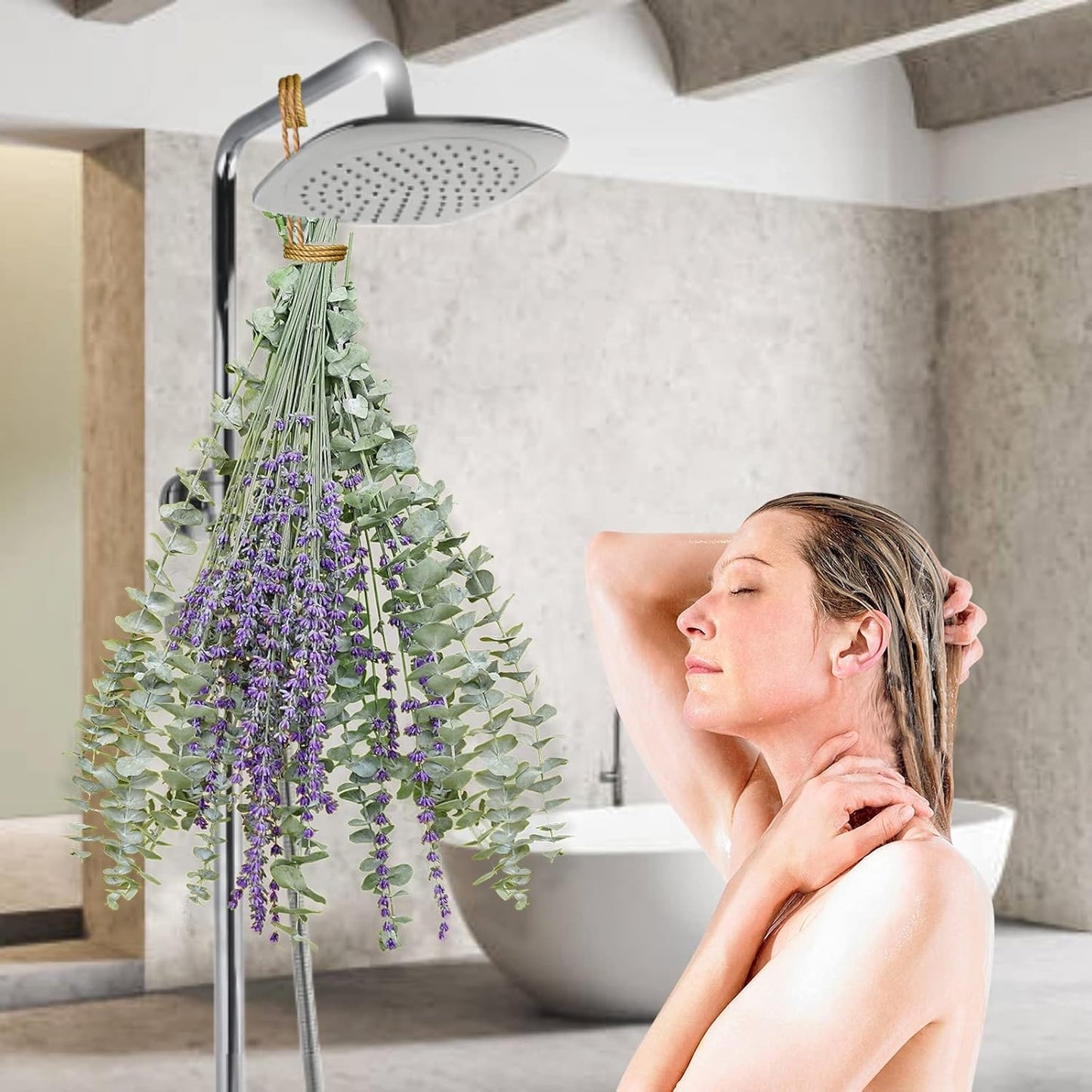 Glicrili 68 PCS Dried Eucalyptus Stems & Lavender Flowers Bundle for Shower,17'' Natural Real Live Eucalyptus Leaves & Aromatic Lavender Shower Plant, Mother's Day, Home Decoration,Fragrance