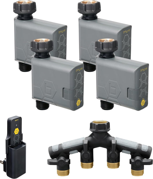 Orbit 21207 B-hyve Gen 2 Smart Hose Watering Timer, 4-Pack with Wi-Fi Hub and Hose Y Splitter