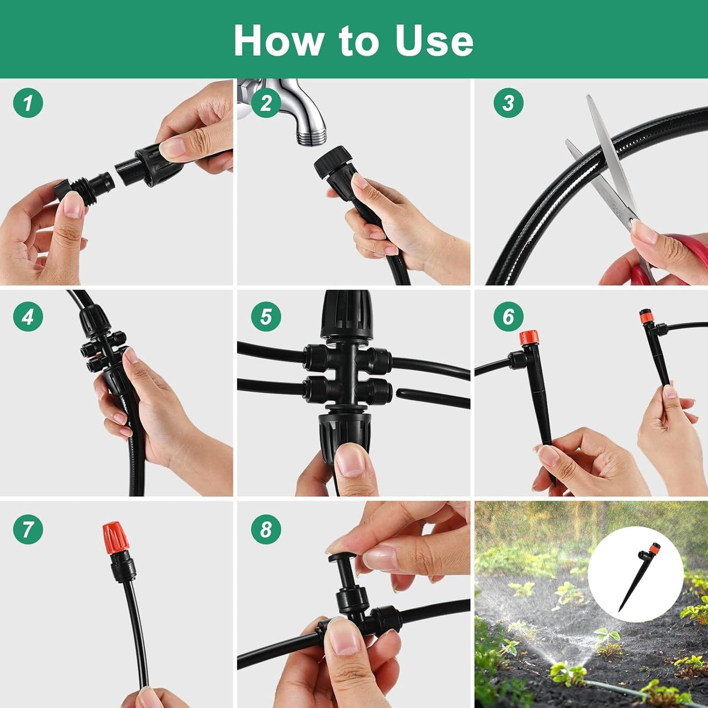 Complete 234FT Drip Irrigation System with 87 Quick Connectors - Automatic Sprinkler Kit for Lawn, Raised Bed, Greenhouse & Plant Watering. Includes 1/4'' Tubing, Drip Emitters, & Connectors