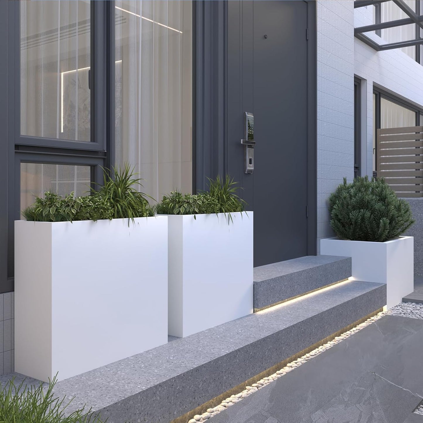 Galvanized Steel Metallic Heavy Planter for Outdoor Plants Metal Outdoor Planter Spliced Flower Box with Partitions for Outside,Indoor,Garden (White, 36 * 15 * 24)