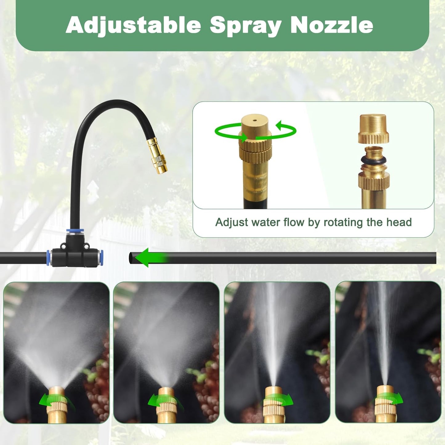 360° Adjustable Drip Irrigation System Kit, 32.8FT Automatic Garden Watering System with 10 Copper Nozzles, Atomizing Misting Watering System with 360° Bending Dropper for Plant Lawn Patio