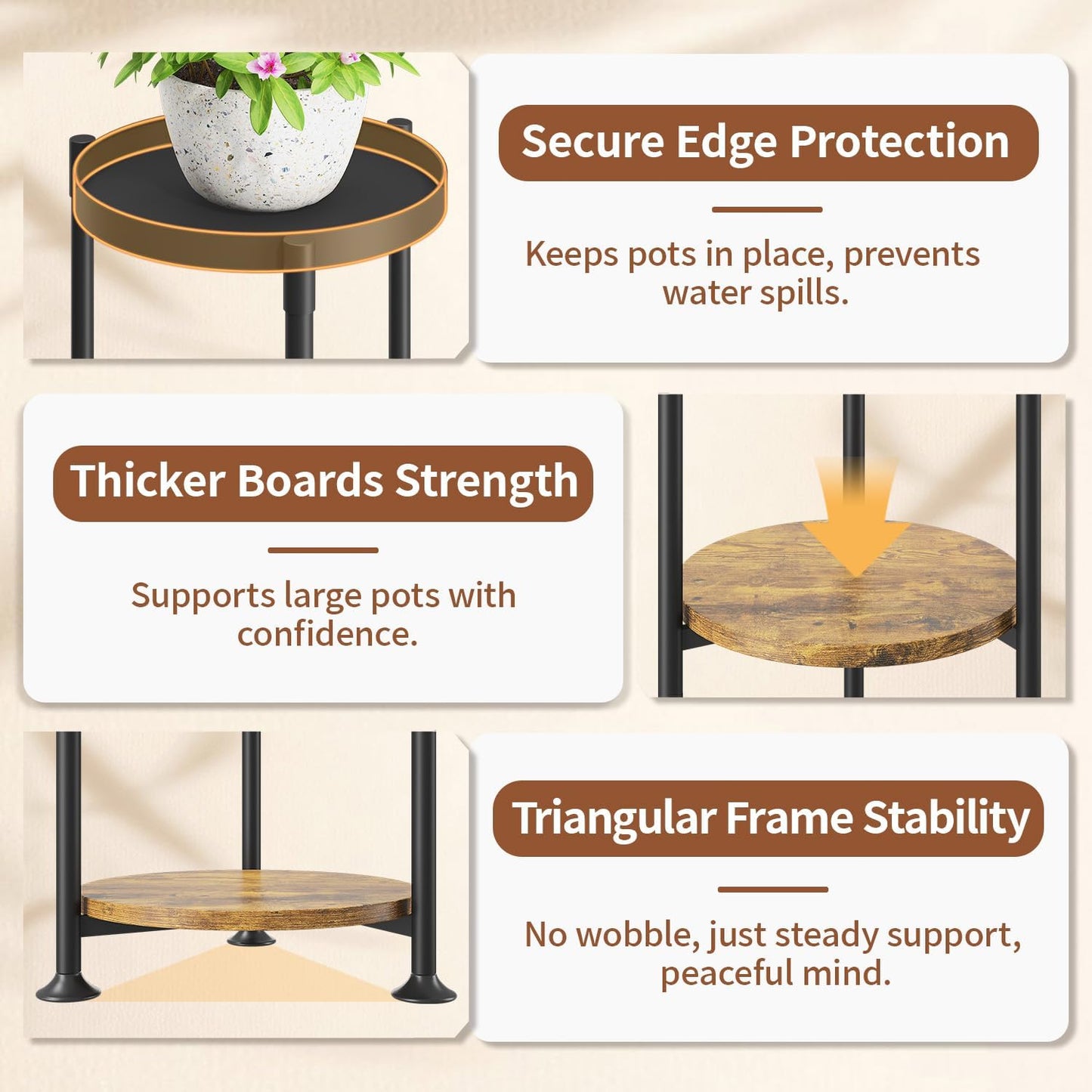 LASZOLA 3 Tier Black Plant Stand Indoor for Large Tall Heavy Duty Flower Planter, Metal Vertical Multi Level Rack for Narrow Floor Corner, Sturdy Round Holder Organizer, Modern, Mid Century, Farmhouse