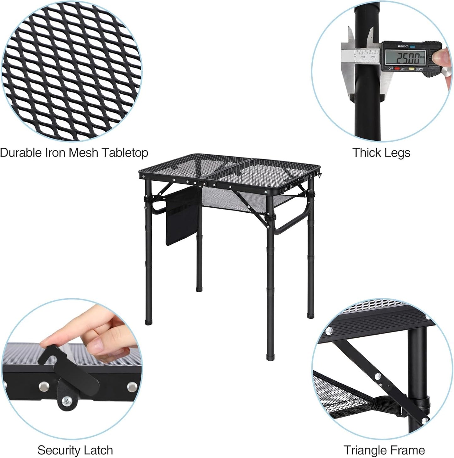 RedSwing Folding Grill Table, Lightweight Height Adjustable Aluminum Table with Mesh Desktop and Mesh Bag for Outdoor Camping Picnic BBQ, Small 2 Feet, Black