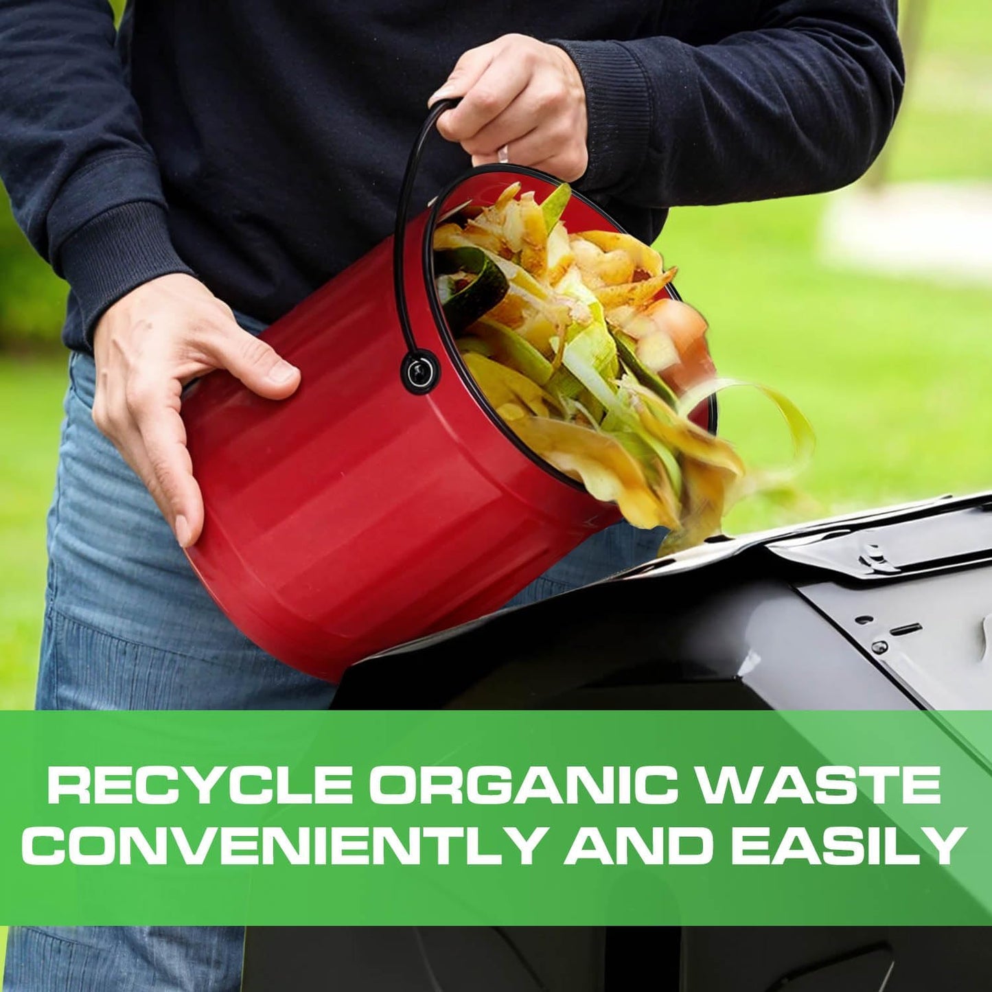 Plexon Countertop Compost Bin Kitchen with Lid, Red 1.5 Gallon Odorless Compost Container, Steel Food Compost Bucket for Kitchen with Charcoal Filter, Pail for Countertop