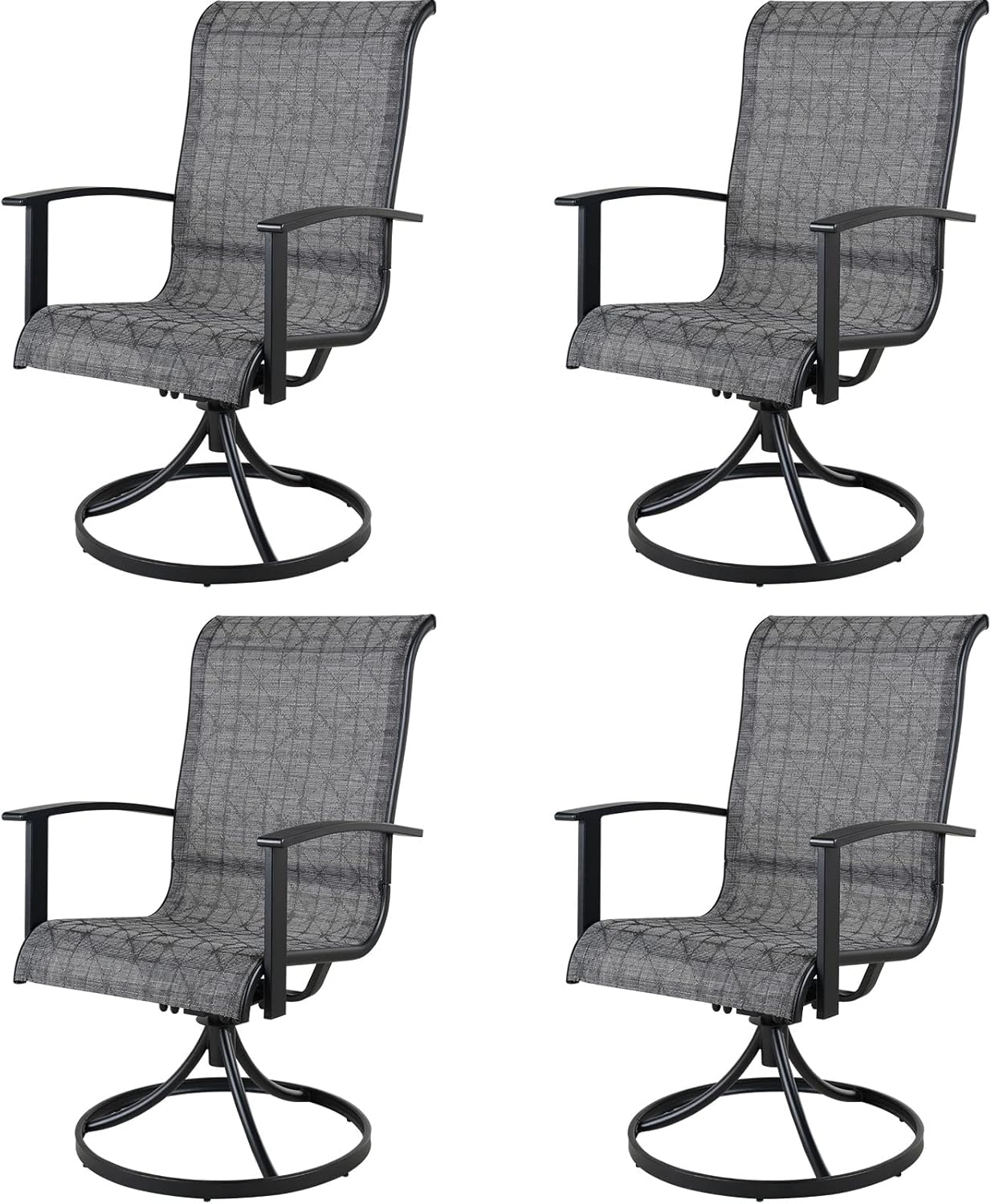 Grand patio Outdoor Swivel Dining Chairs 4-Piece Patio Dining Chairs Set Mesh Sling Patio High Back Swivel Rockers, Black & Grey Plaid