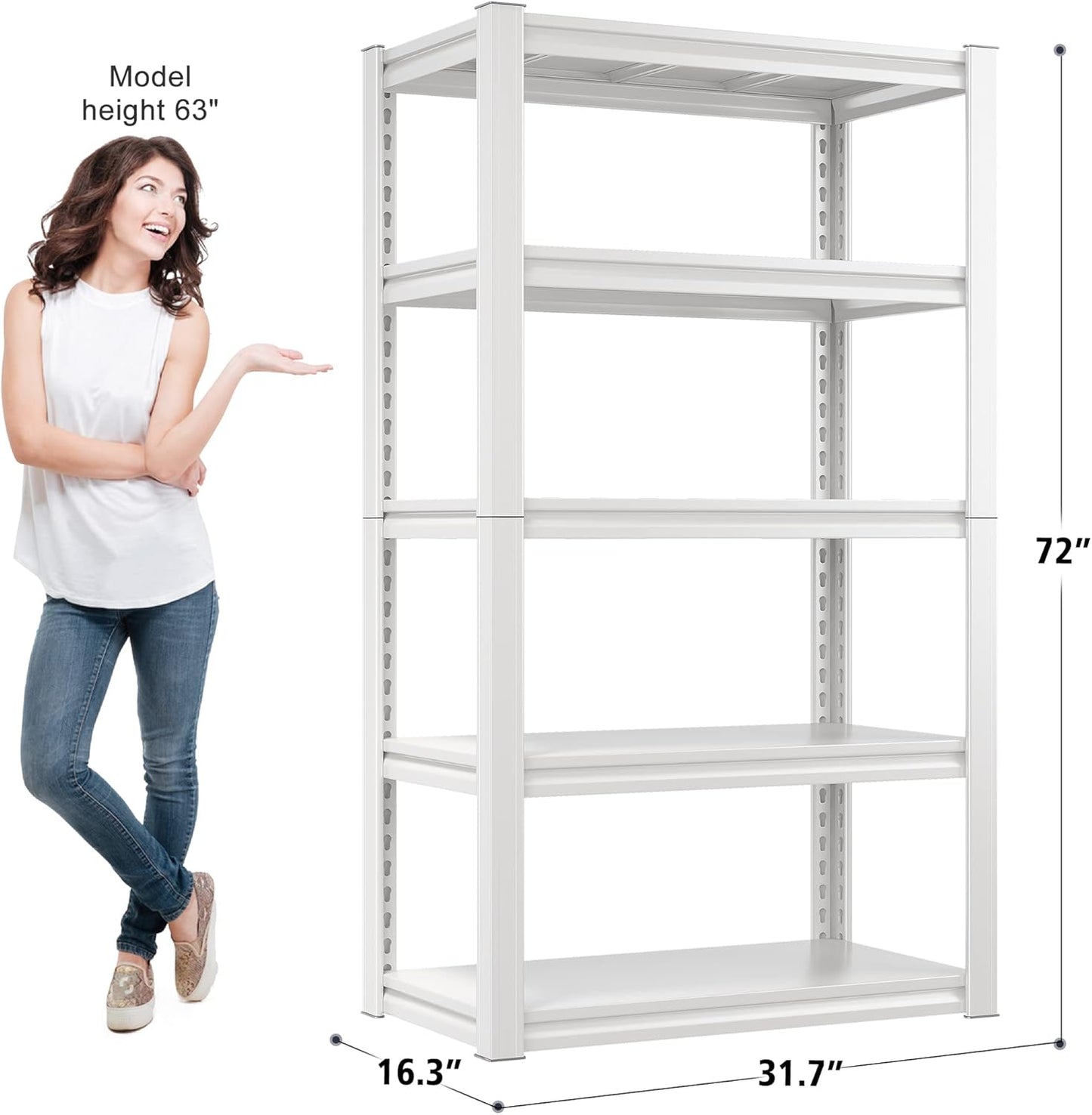 Raybee 72''H Garage Shelving Heavy Duty Storage Shelves Load 2010LBS Adjustable 5 Tier Heavy Duty Shelving White Garage Sheves Pantry Shelf for Kitchen Closet 72''H*31.7''W*16.3''D, 2Pack
