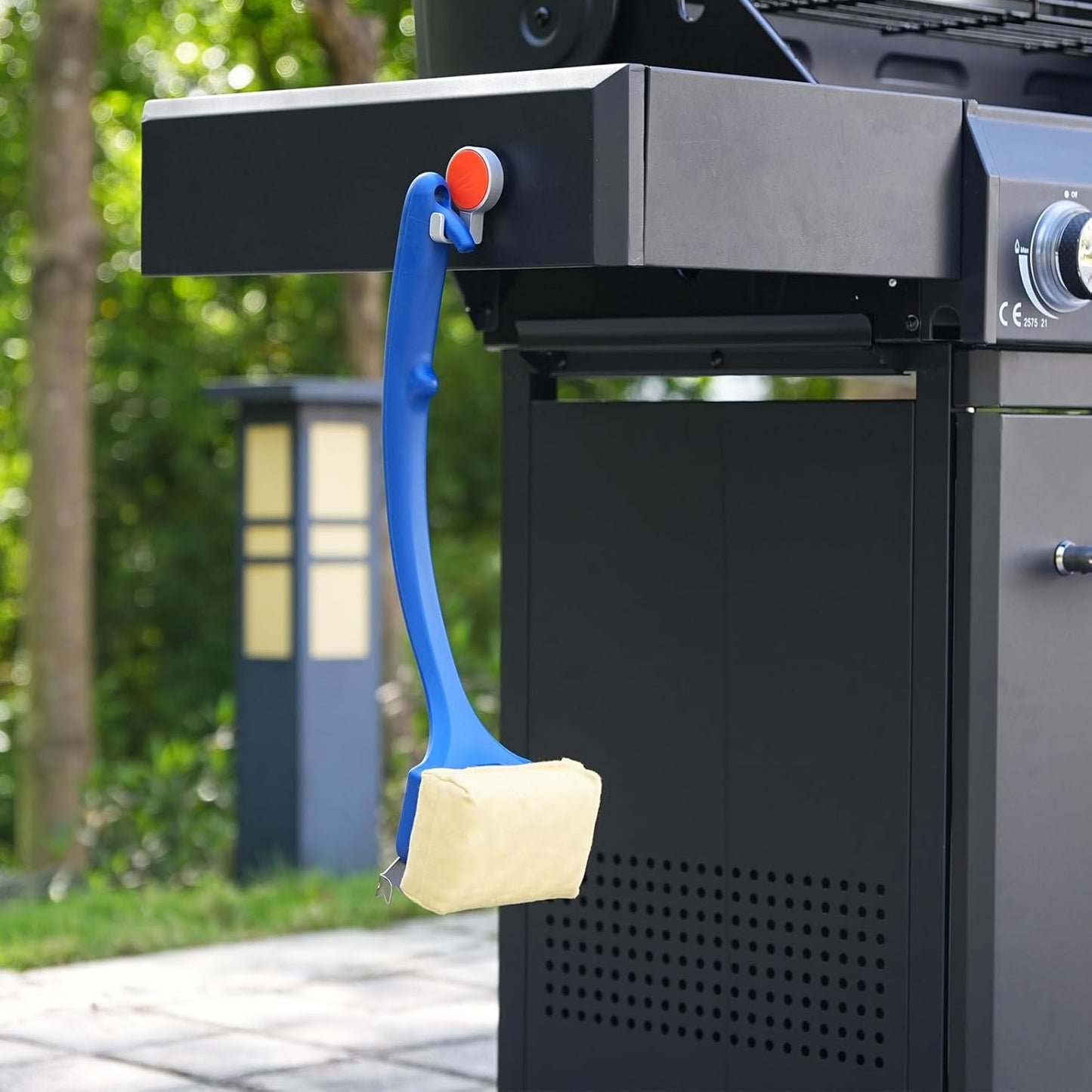 Blue Grill Brush Bristle Free, Replaceable BBQ Cleaning Head Accessories Cleaner, Yellow Wavy Pad Perfect for Stainless Steel, Porcelain, Cast Iron Grates Round Rectangle Grates