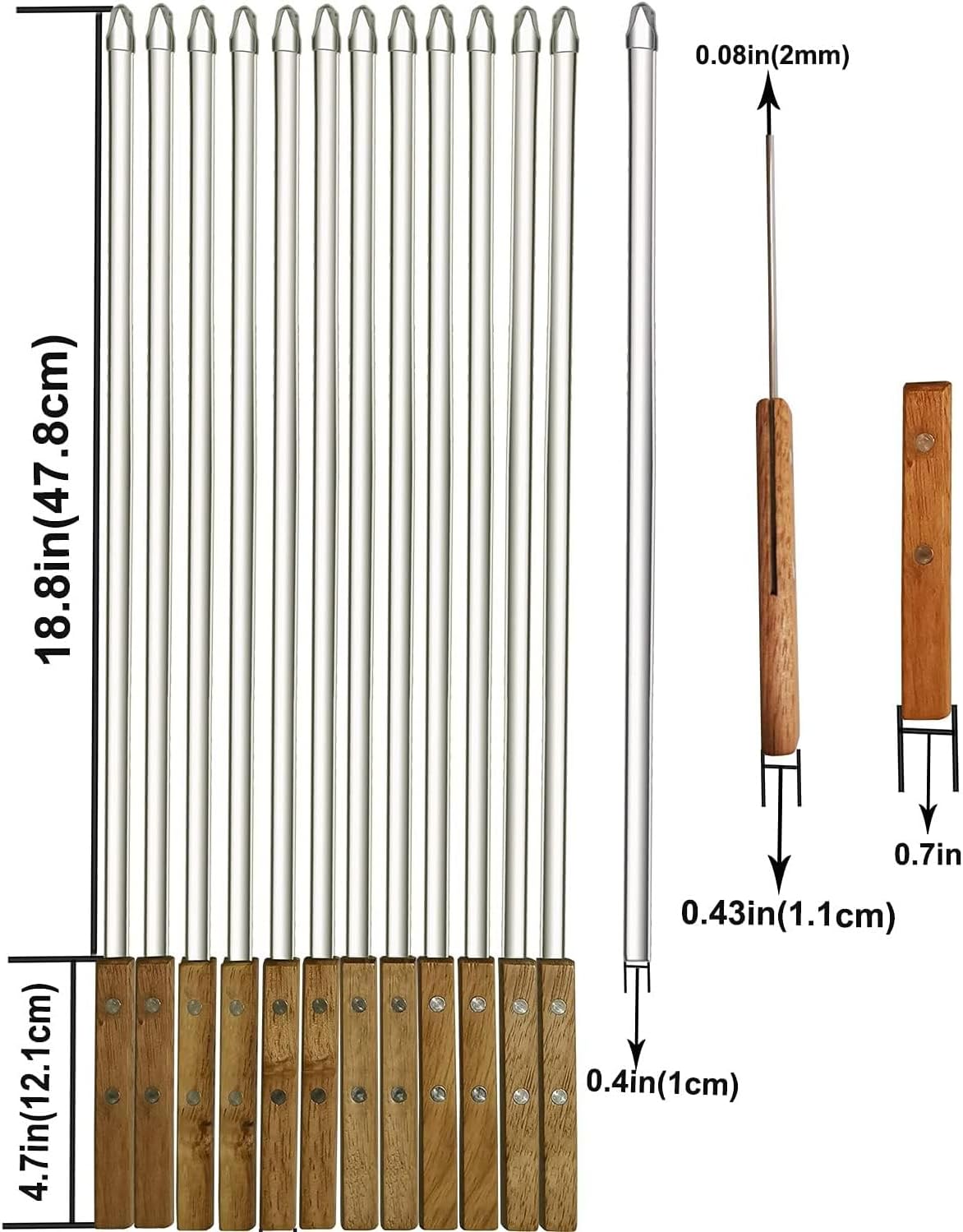 12 Pack Kebab Skewers 23.5 Inch Long Flat Stainless Steel Grilling BBQ Skewer Reusable Barbecue Skewers with Wood Handle,Ideal for Koubideh Persian Brazilian Chicken Shrimp Turkish Shish Kabob