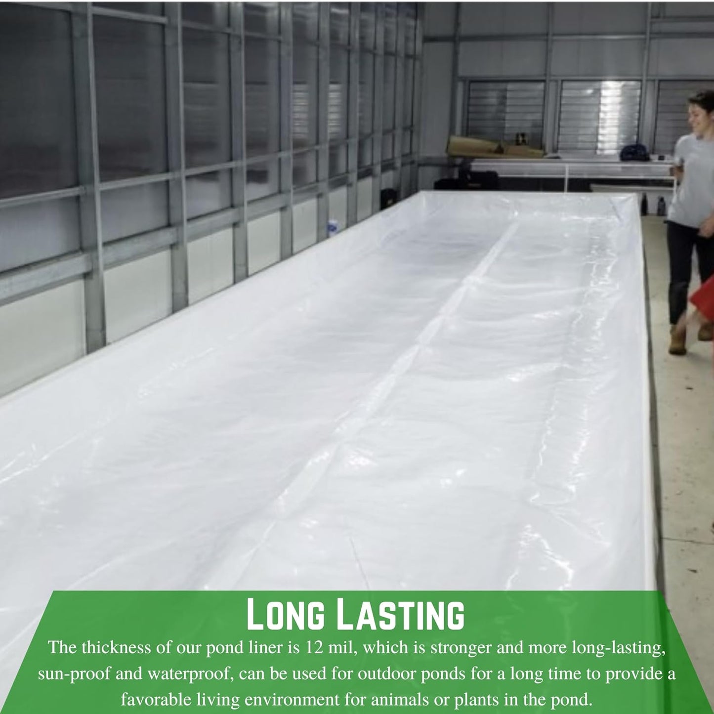 Farm Plastic Supply - 12 Mil String Reinforced Black/White Pond Liner - 12 Mil Fish Pond HDPE Liner, Pond Liners for Outdoor Ponds, Koi Ponds, Garden Fountain, Containment Liner (12' x 10')