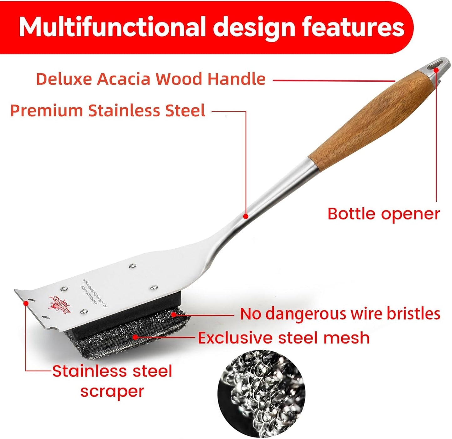 Grill Brush Bristle Free,Unique Steel Fibers Pad [Safe & Efficient] Perfect for Any Grill/Flat Tops Griddles - with 1 Replaceable Cleaning Head - Safe Grill Brush for Outdoor Grill