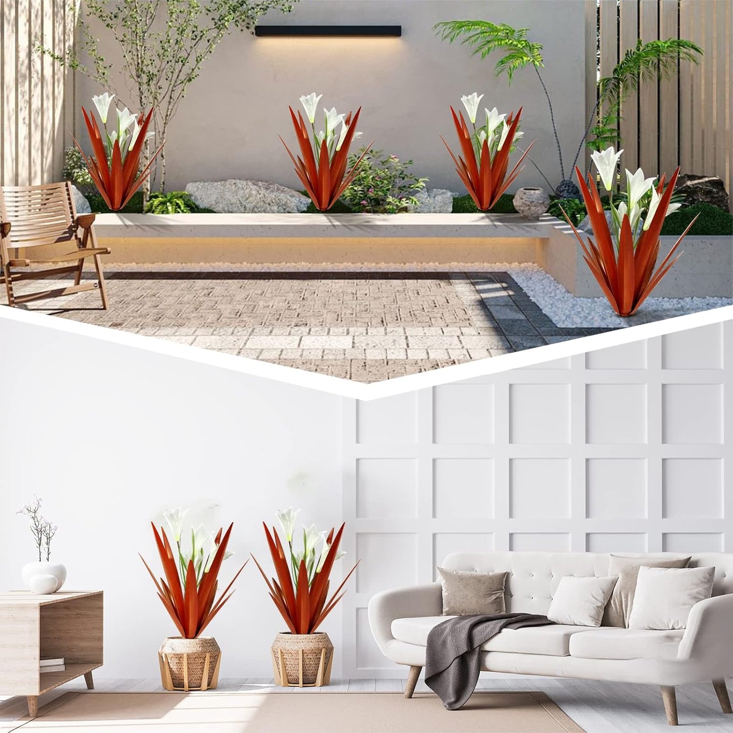 Homight Metal Agave Plant Outdoor Decoration Outdoor Garden Decoration Lily Mexican Yard Art Plant Garden Agave Lily Decorative Garden Gift… (2 Big White Lilies)