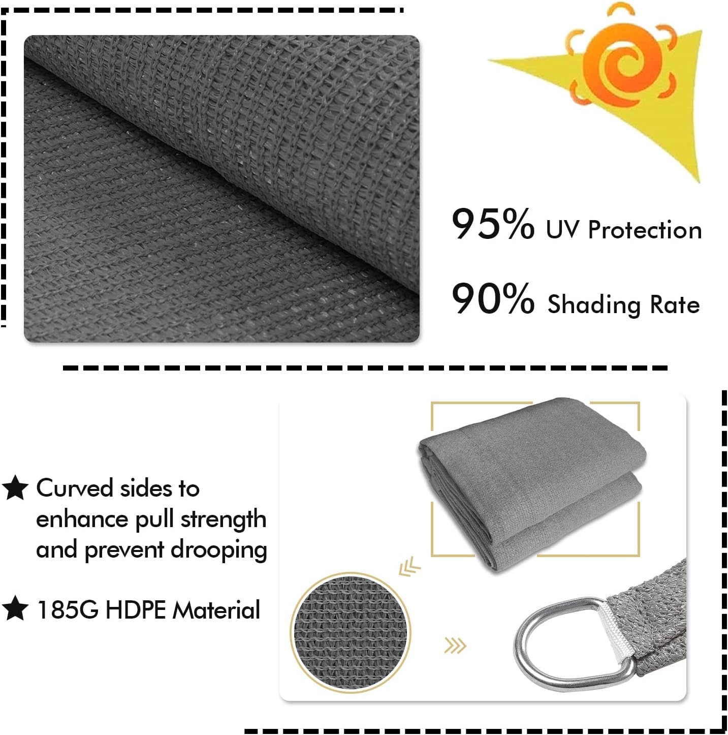 KANAGAWA 6'X14' Dark Gray Custom Size Sun Shade Sail Rectangle UV Block Canopy Cover for Patio Backyard Lawn Garden Outdoor (Customized Available)