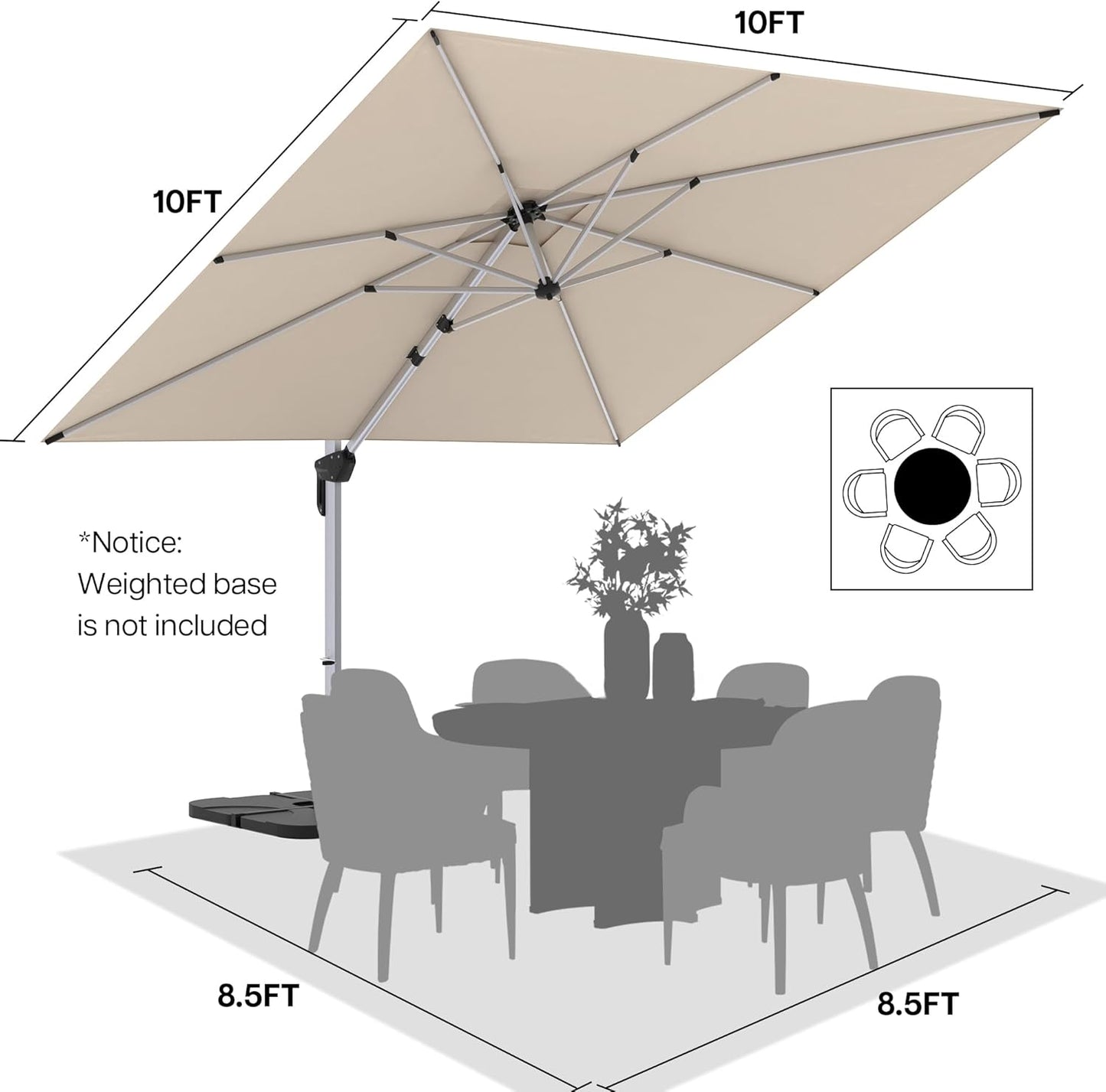 Patio Umbrella, 10FT Outdoor Cantilever Umbrella with 360-degree Rotation for Garden, Deck, Backyard, Pool and Beach, Beige