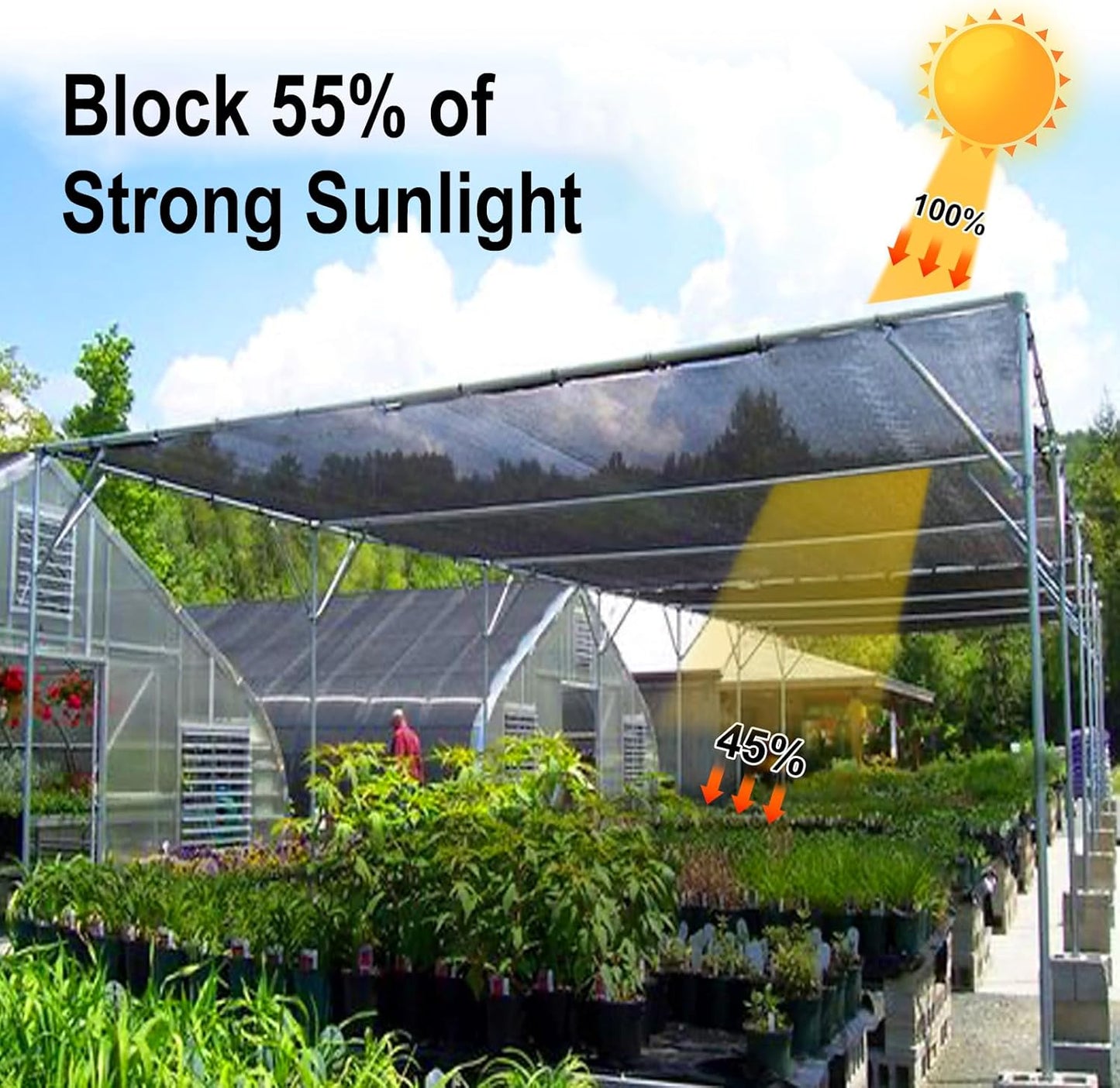 LOVE STORY 6.5x20FT 55% Black Shade Cloth Sun Shade Net UV Resistant Mesh Tarp Plant Cover Sunblock Net for Garden,Greenhouse,Vegetables,Flowers