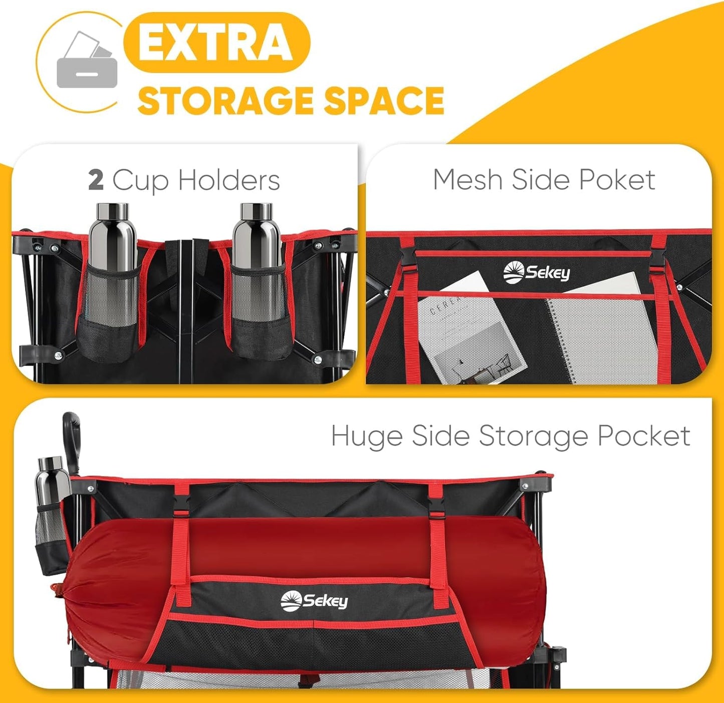 400L Large Capacity Folding Double Decker Wagon with Brakes, 48" Extra Long Extender Cart, 500lbs Heavy Duty Collapsible Wagons, All-Terrain Big Wheels for Camping, Sports, Shopping. Red&Black