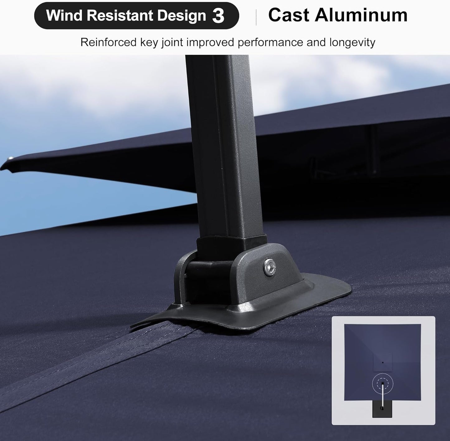 PURPLE LEAF 9' X 12' Cantilever Outdoor Umbrellas Large Patio Umbrella Hanging Double Top Rectangle Offset Umbrella with 360°Rotation Tilting Umbrella Outdoor Patio, Navy Blue