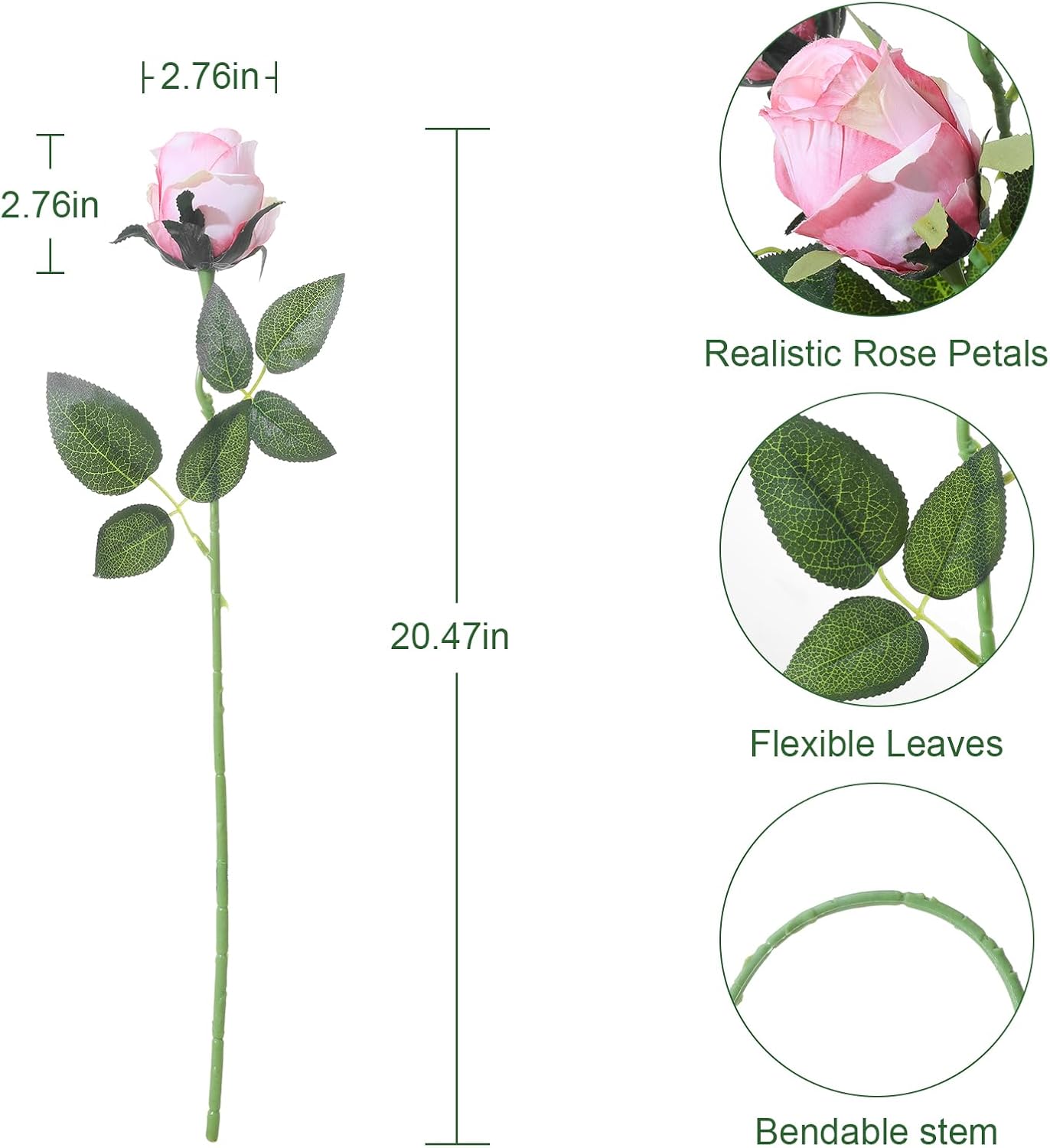 12Pcs Realistic Fake Light Pink Roses Faux Flowers with Long Stems, Artificial Silk Rose Flowers for Valentines Day Home Wedding Decor Bridal Bouquet