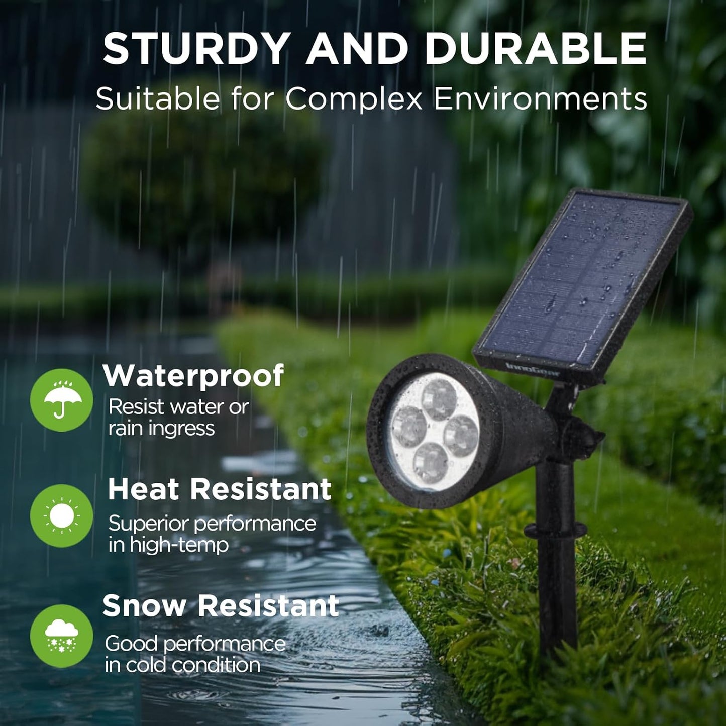 InnoGear Solar Lights Outdoor Waterproof Solar Garden Light for Outside Yard Landscape Lighting Pathway Spot Lights Spotlight Wall Light Auto On/Off, Pack of 4 (White)