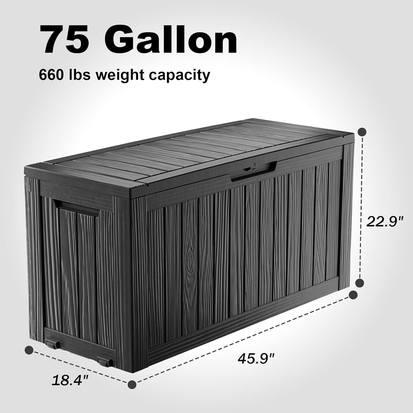 DRATO 75 Gallon Deck Box, Waterproof Resin Large Outdoor Storgae Box for Patio Furniture, Patio Cushions, Gardening Tools, Pool and Sports Supplies, Lockable