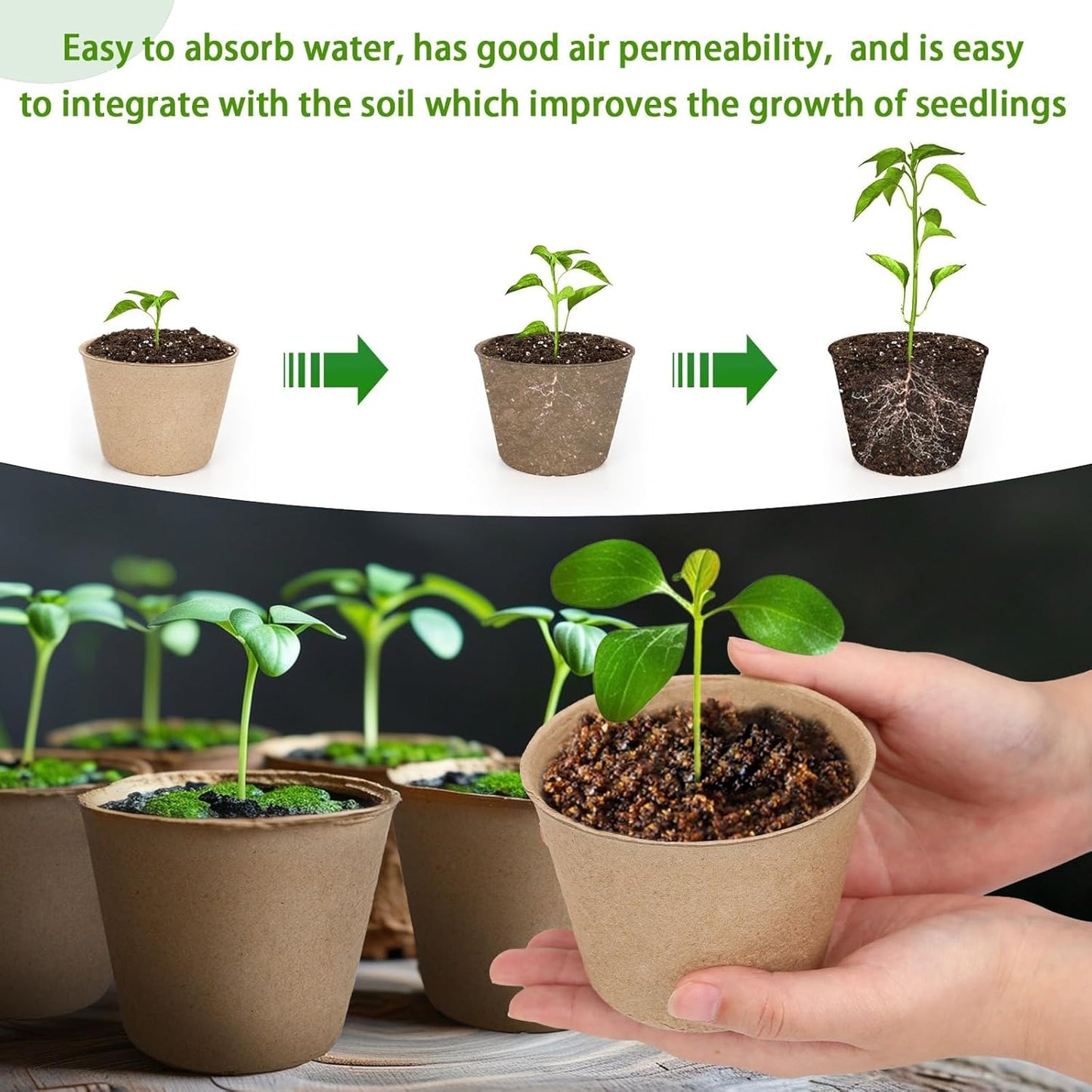 Augshy 4 Inch Peat Pots, 50 Pack Seed Starter Nursery Pots Round Plant Seedling with Drainage Holes for Garden Nursery Kits Seedlings Seed Starting Tray with 50 Plant Labels