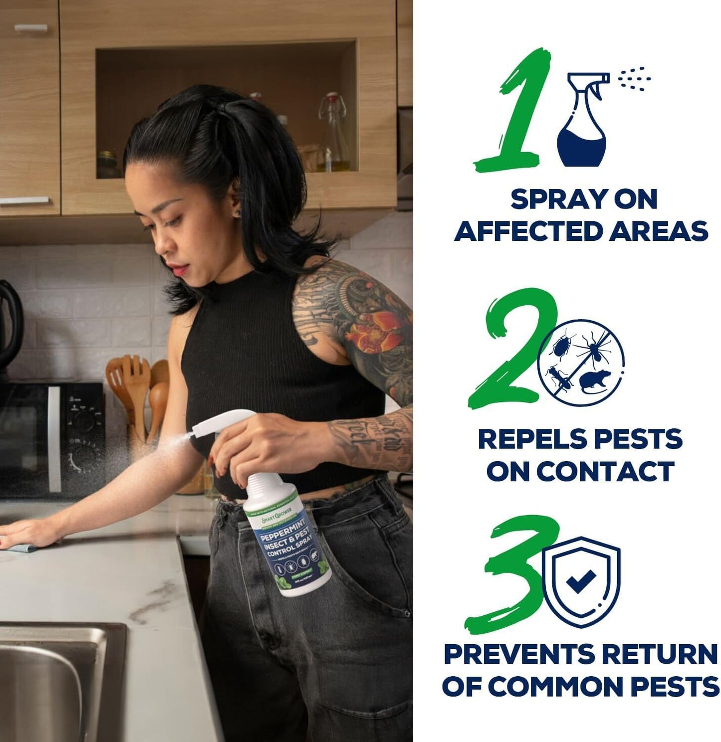 All Natural Peppermint Oil Insect & Pest Control Spray Repels Mice, Spiders, Ants, for Home, Indoor, Outdoor, Garden Maximum Strength Smart Grower Ready to Use 32 FL OZ