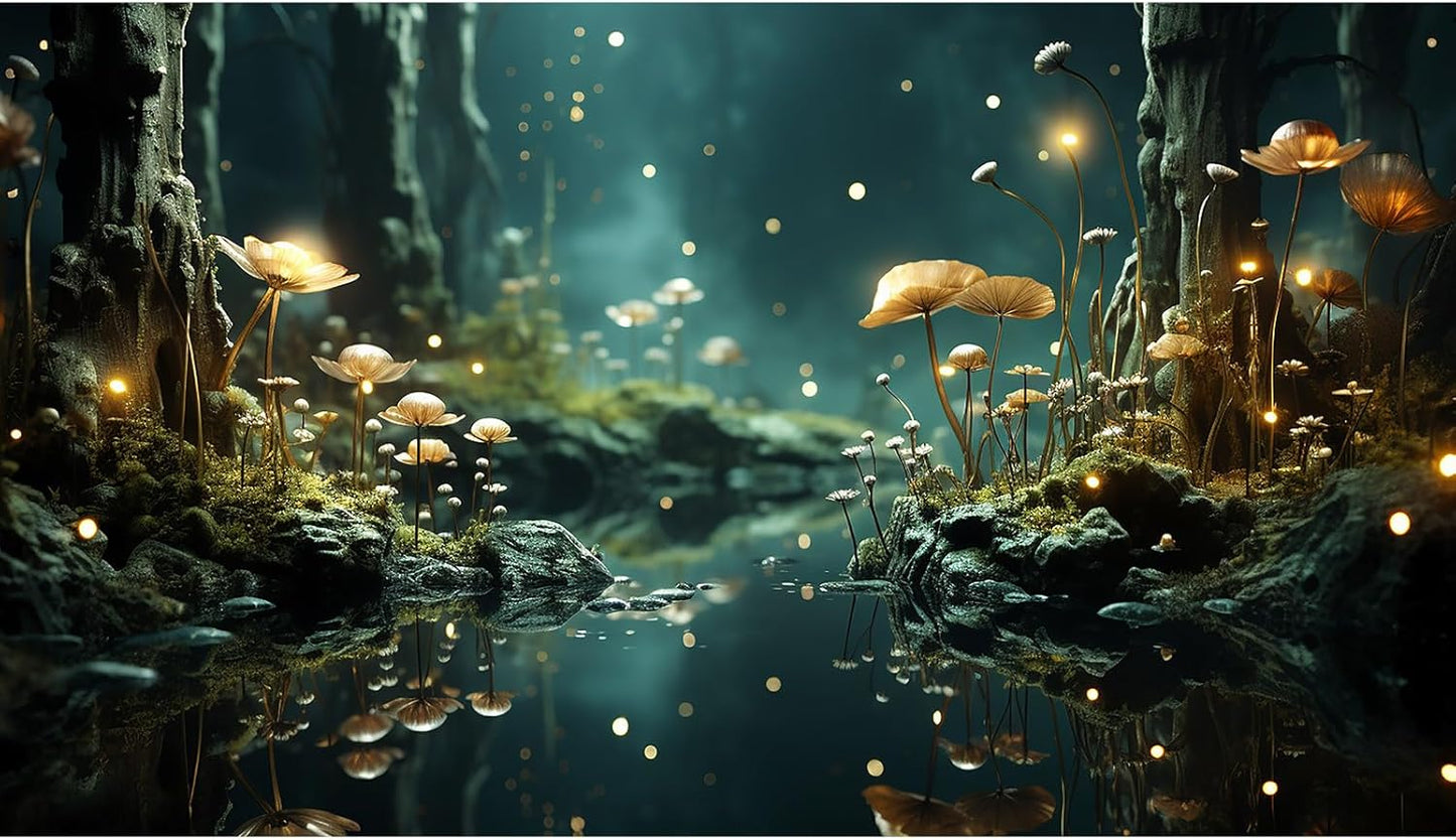 Fantasy Aquarium Background Rock Flowers Tranquil Water Scene Terrarium Backdrop Fantasy Lights Fish Tank Background Reptile Habitat Backdrop Aquarium Poster Wallpaper Decor Vinyl 30x12in