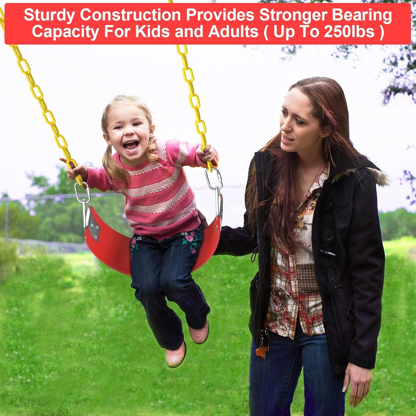 AGPTEK Swing Seat, 30.4 x 6 x 0.27 Inch Yard Swing for Kids & Adults with Metal Triangle Ring - Red(113KG /250LB Weight Limit)