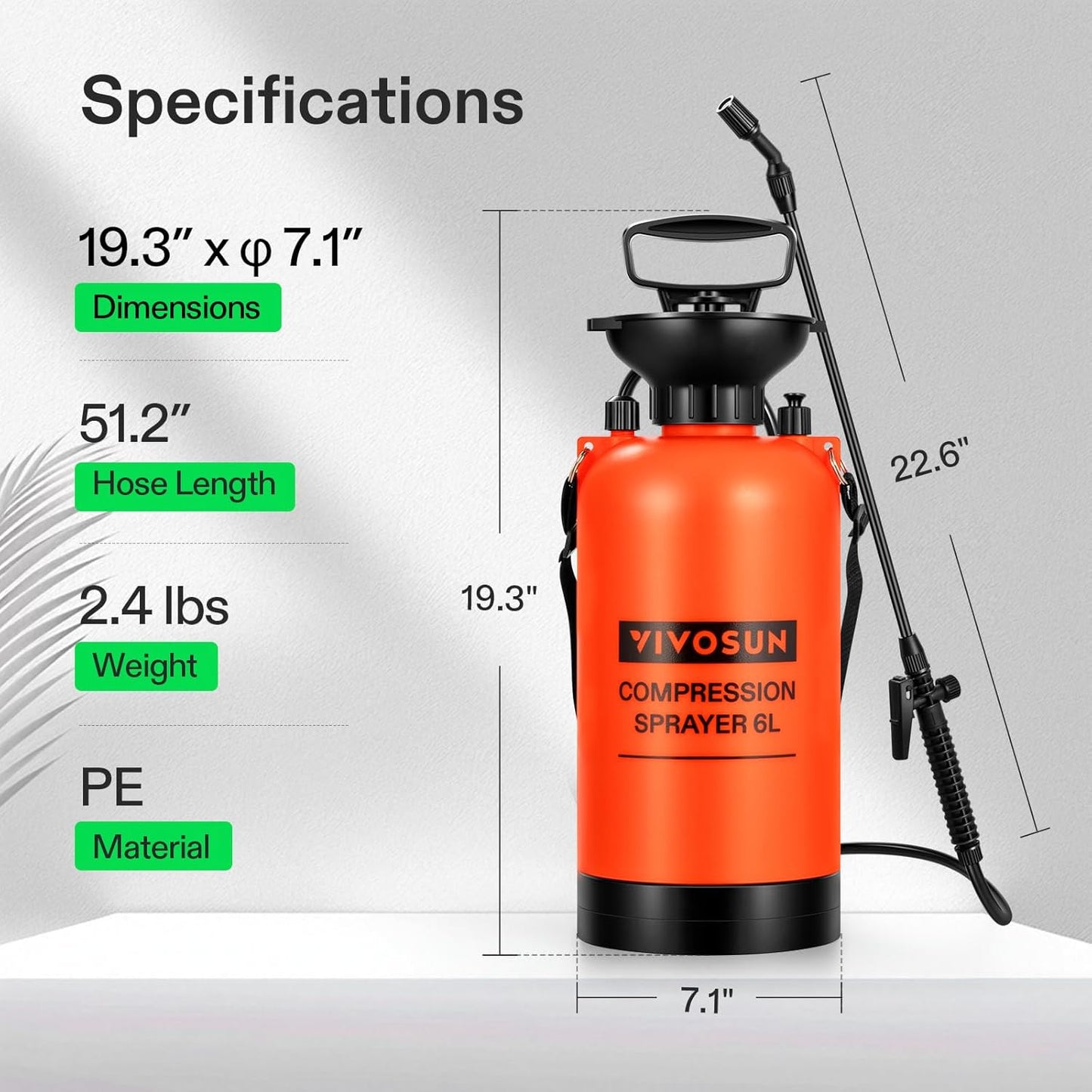 VIVOSUN 1.59-Gallon Pump Pressure Sprayer, Pressurized Lawn & Garden Water Spray Bottle with Adjustable Shoulder Strap, for Plants Spraying, Garden Watering and Household Cleaning