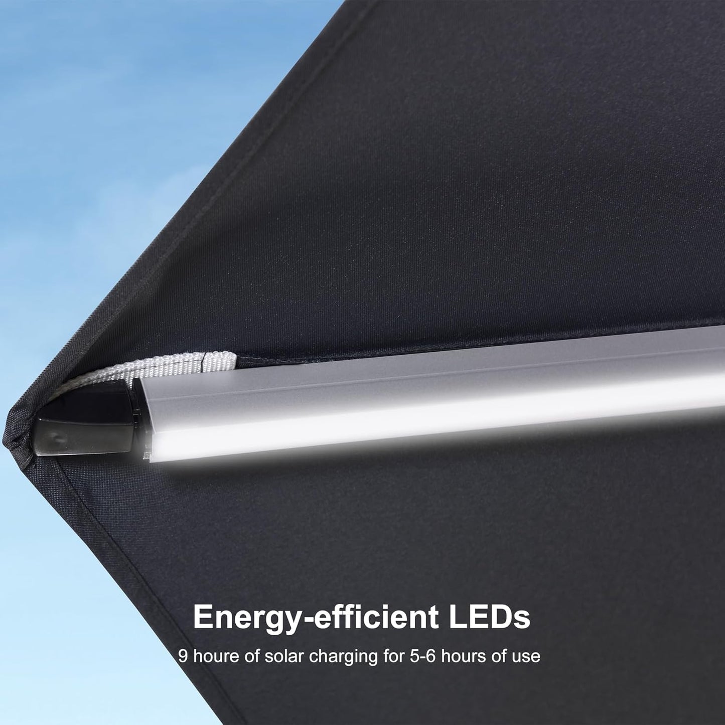 PURPLE LEAF 10ft Patio Umbrella With Base Solar powered LED Cantilever Umbrella with LED lights Windproof Outdoor Offset Umbrella for Garden Deck Pool Patio, Grey