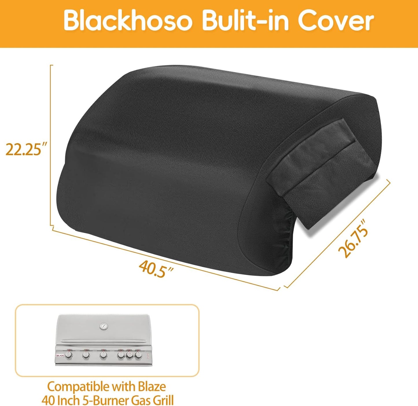 Built-in Grill Cover for Blaze 40 Inch 5-Burner Gas Grill, Heavy Duty Wateproof Island BBQ GrillTop Cover, Outdoor Kitchen Grill Head Cover