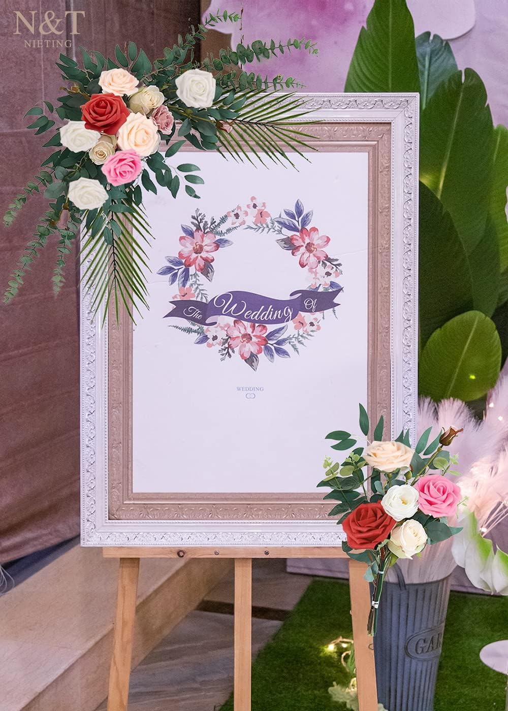 N&T NIETING Artificial Flowers 25pcs Real Looking Artificial Roses with Stems for Valentine's Day Mother's Day Wedding Bridal Bouquet Party Baby Shower Cake Decoration, Series Red