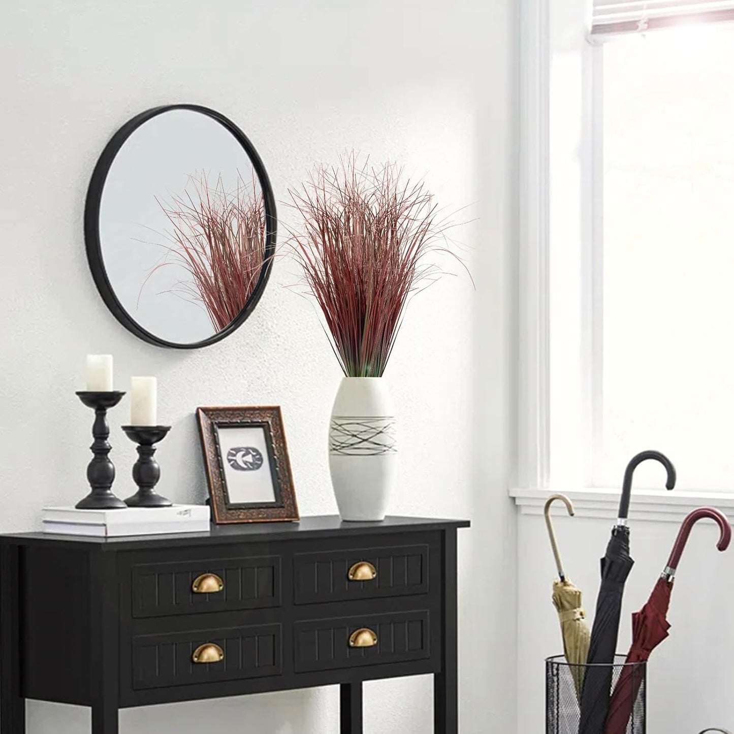 48Pcs Artificial Grass Plants, Faux Shrubs Wheat Grass, Artificial Tall Grasses Fake Plants for Outdoor Decor,Artificial Greenery Stems Weed for Room Indoor Home Decor（Red）